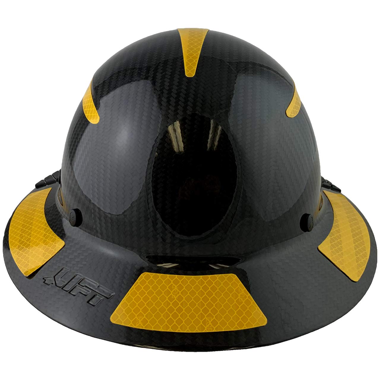Premium Carbon Fiber Full Brim Safety Helmet - ANSI Certified Hard Hat with Reflective Decals - Glossy Black & Yellow for Construction, Industrial Work - Includes Durable Hard Hat Tote Bag for Easy Storage & Transport