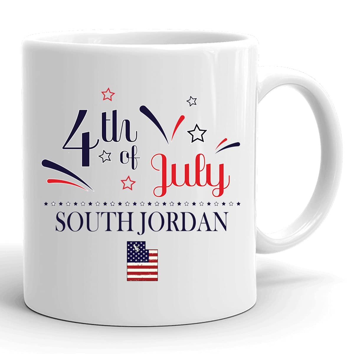 Personalized 11oz White Coffee Mug with USA Flag - Custom Independence Day Cup for Any City & State - Happy 4th of July Gift Idea - Perfect for South Jordan Utah Residents - Great for Office Use, Holiday Parties & Patriotic Home Decor