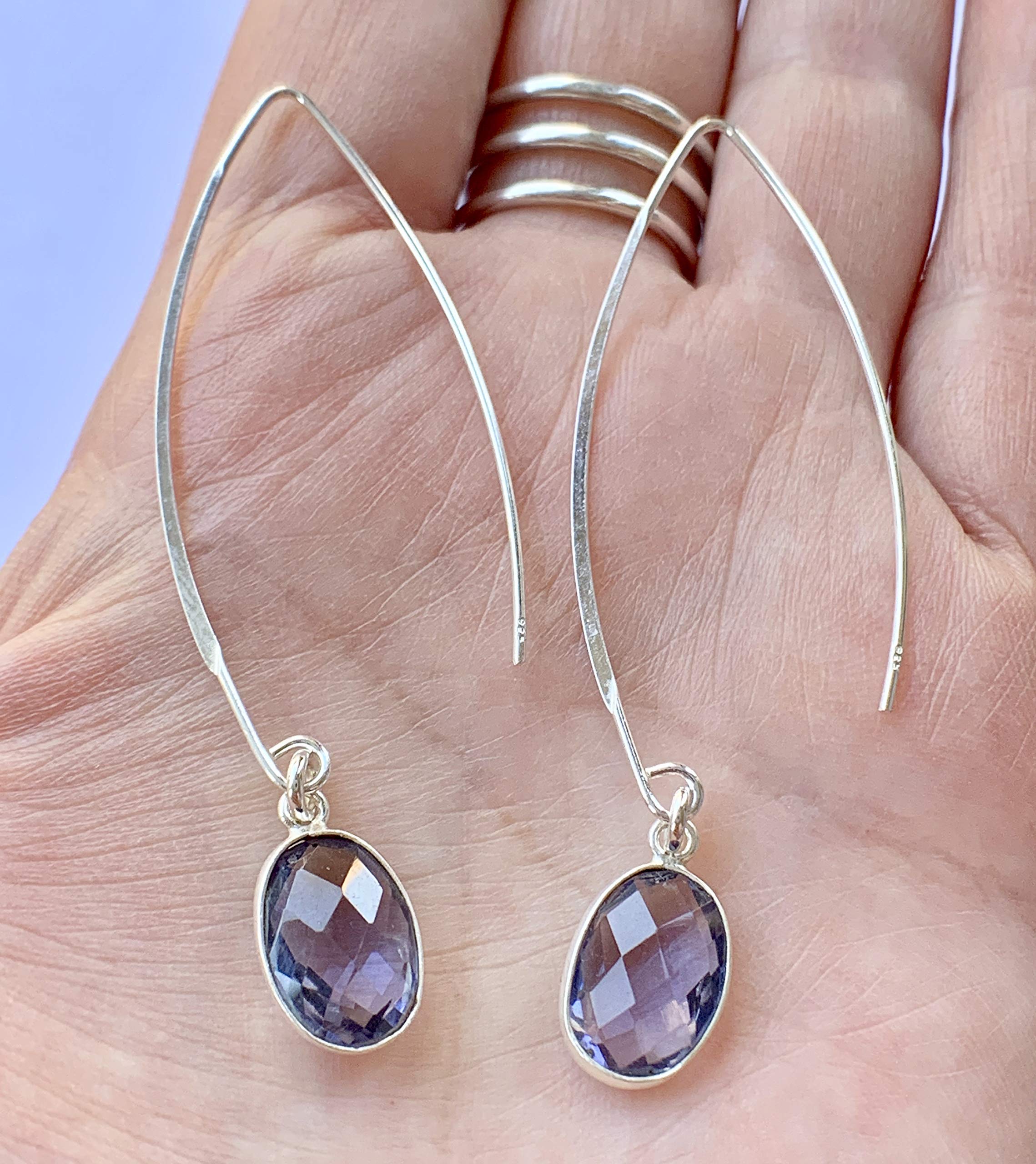Amethyst Sterling Silver Threader Earrings - Elegant Purple Gemstone Jewelry for Women | Perfect Anniversary Gift for Wife, Birthday Present for Her | Great for Date Nights, Weddings & Special Occasions