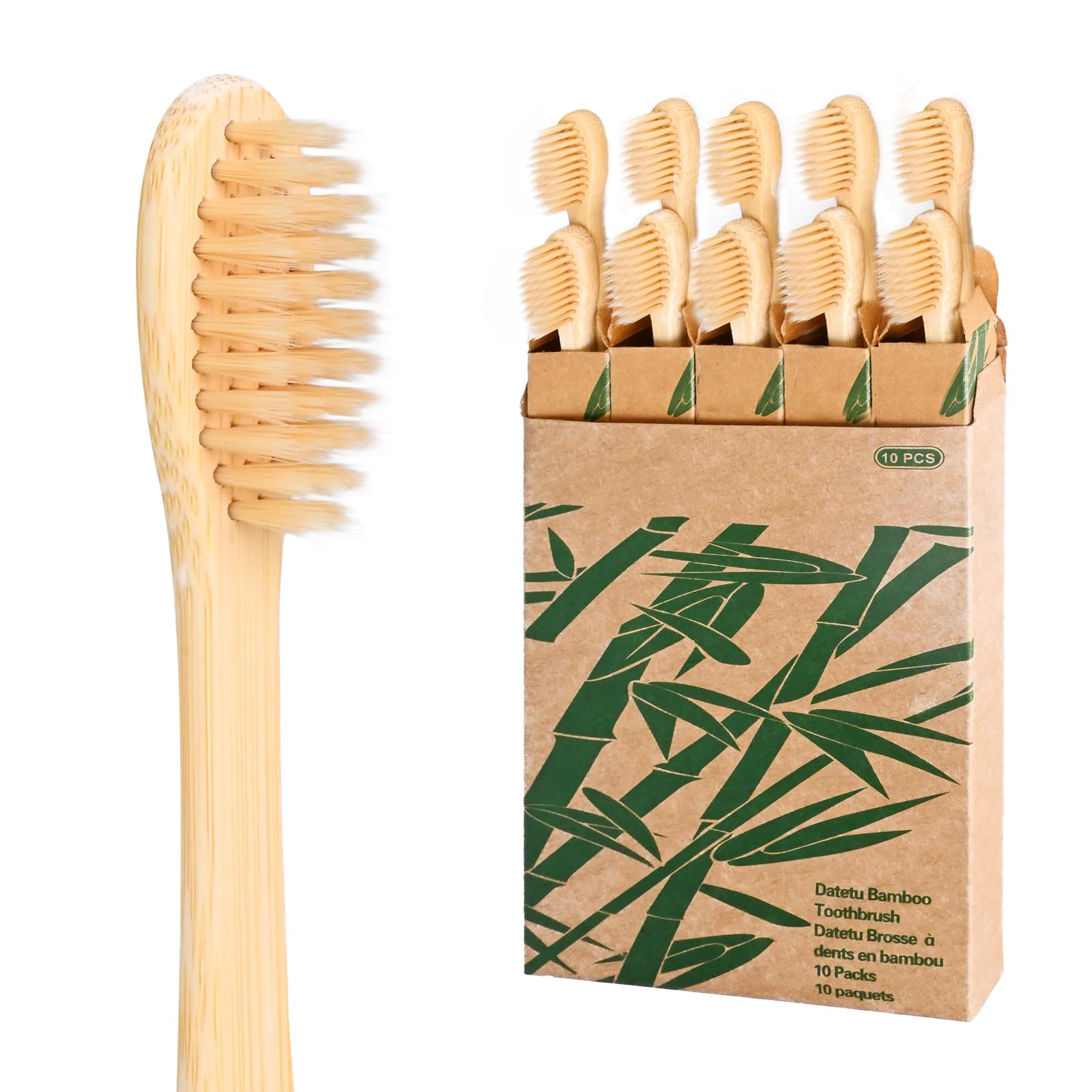 Eco-Friendly Bamboo Toothbrushes for Adults - 10 Pack Biodegradable Wooden Toothbrush Set with Soft Bristles | Sustainable, Compostable & Natural Oral Care | Perfect for Travel, Home Use & Zero-Waste Lifestyle