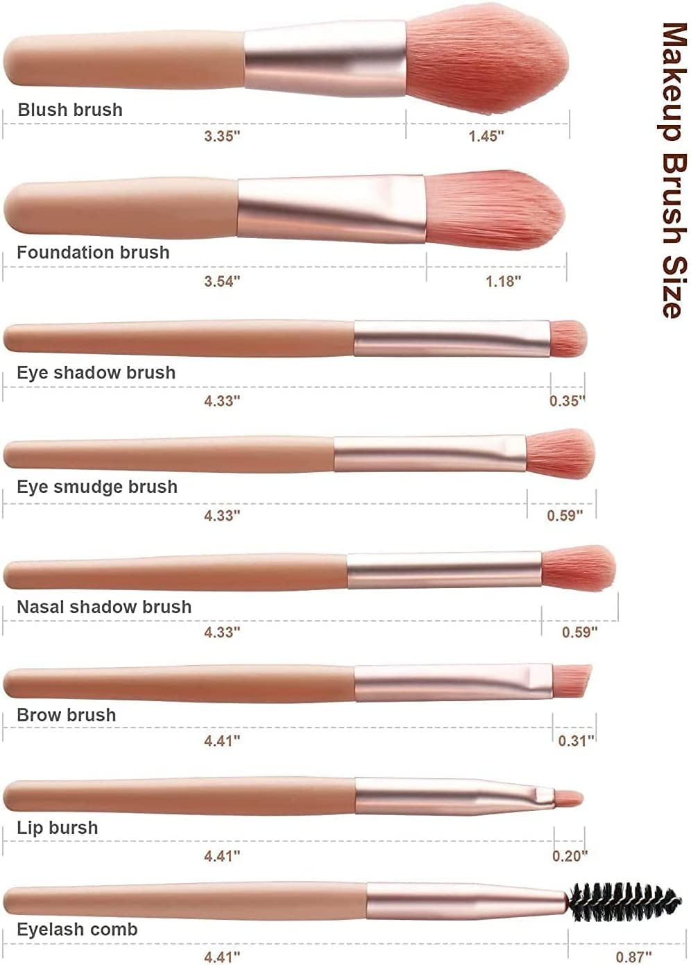 Deoxys 8-Piece Portable Mini Makeup Brush Set - Foundation, Blush, Eyeshadow, Eyelash, Lip & Brow Cosmetic Brushes | Perfect for Travel & Professional Makeup Application