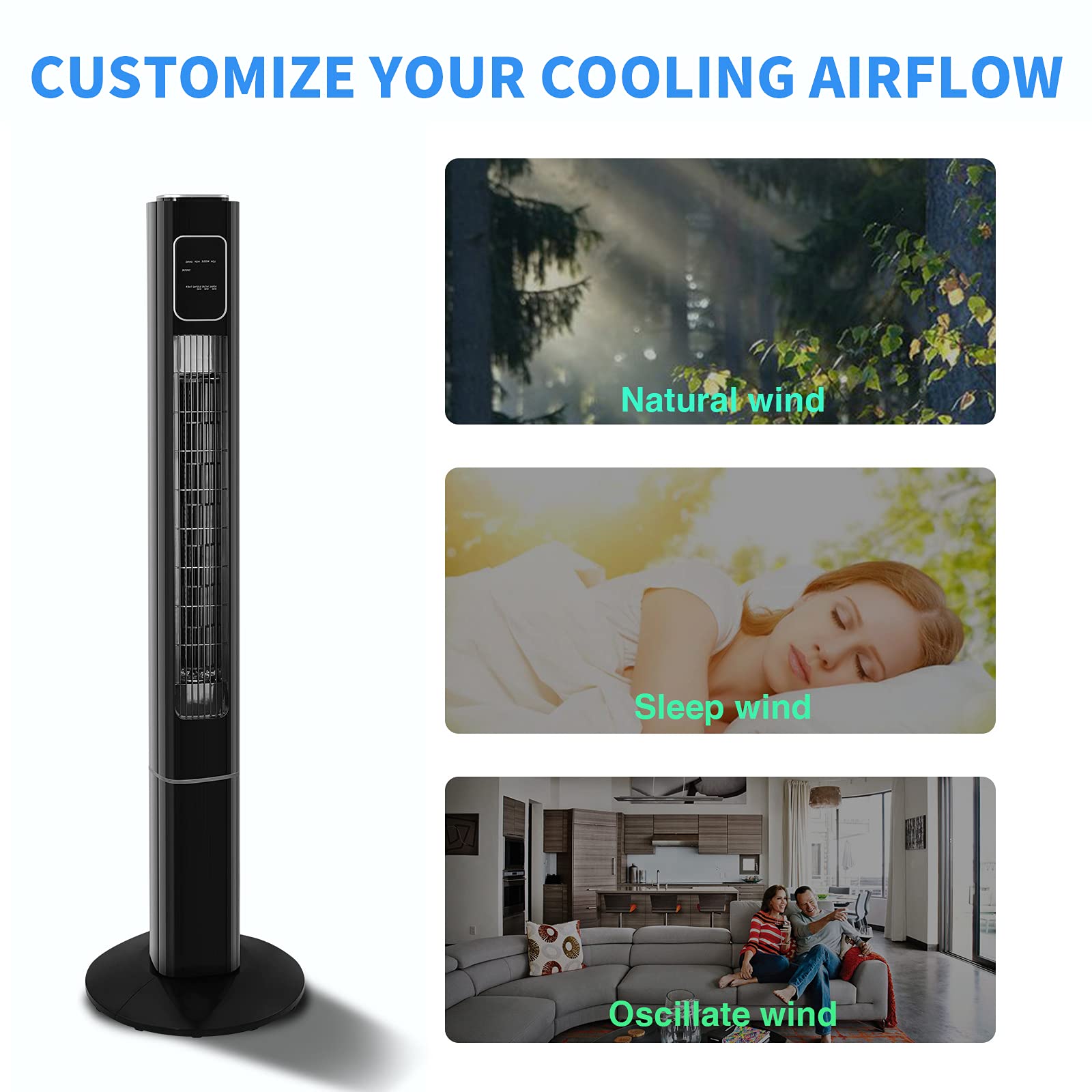 Antarctic Star Bladeless Tower Fan - 3 Speed Quiet Oscillating Standing Fan with Remote Control, Powerful Cooling for Bedroom, Office & Kitchen | Portable Floor Fan for Kids & Adults | Black (Ideal for Home, Office, Dorm & Summer Use)