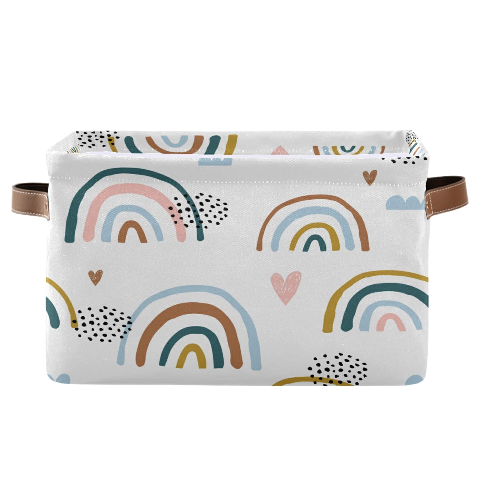 Colorful Cartoon Rainbow Foldable Storage Bins with Handles - 2 Pack Square Canvas Laundry Baskets for Kids' Toys, Clothes & Home Organization - Perfect for Bedroom, Nursery & Playroom Storage