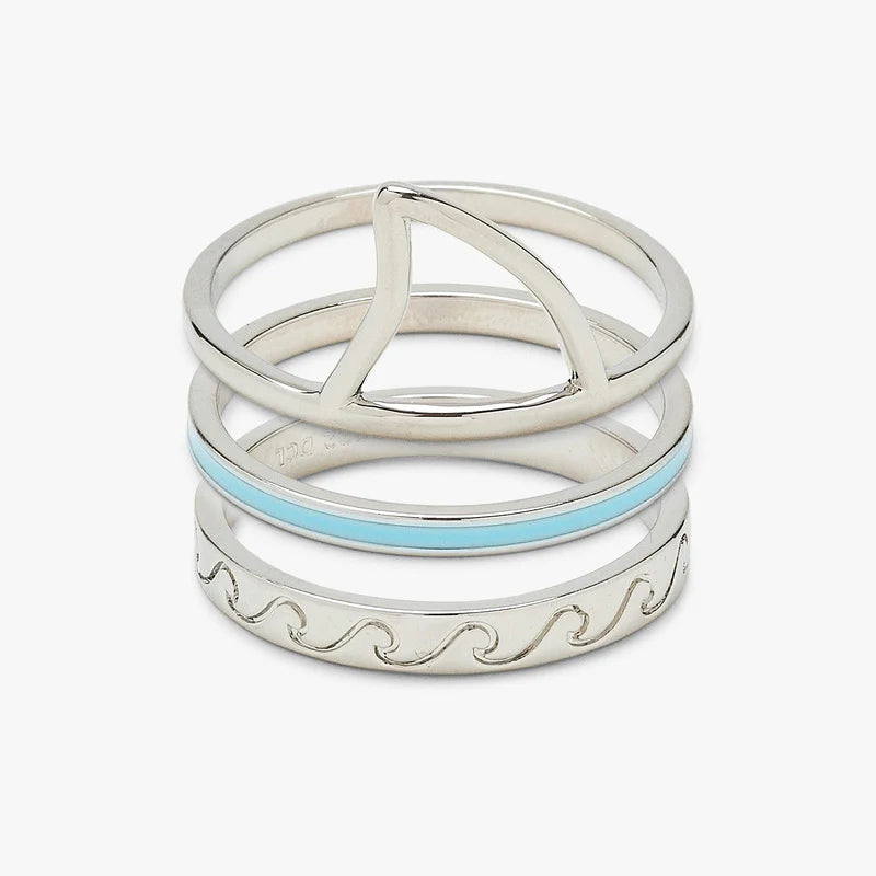 Shark Week Ring Stack - 7 Piece Adjustable Stainless Steel Rings Set for Women - Perfect for Daily Wear, Gifts, and Shark Lovers Collection
