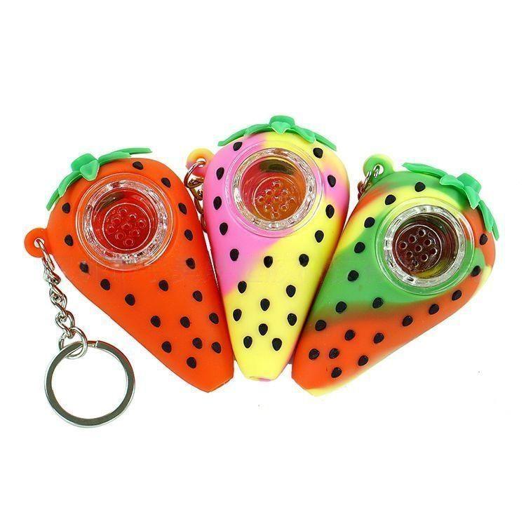 Premium Silicone Smoking Pipe with Metal Strainer | Strawberry Drip Design | Portable Hand Pipe for Dry Herbs | Perfect for Travel, Camping & Outdoor Use