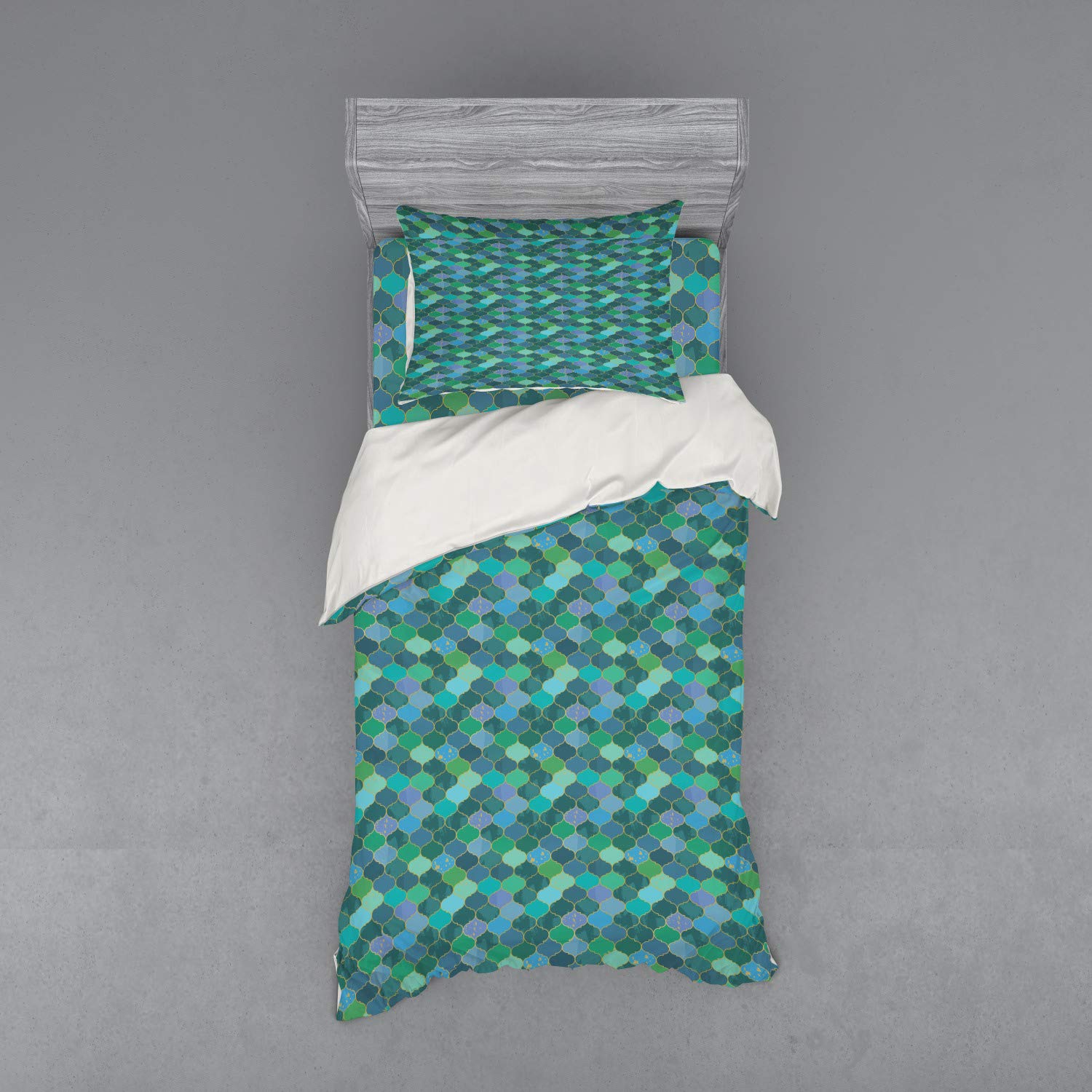 Ambesonne Oriental Bedding Set - Colorful Moroccan Grid Design with Grunge Effects, 3-Piece Duvet Cover Set with Pillow Sham & Fitted Sheet, Twin Size, Multicolor | Perfect for Bohemian & Eclectic Bedroom Decor