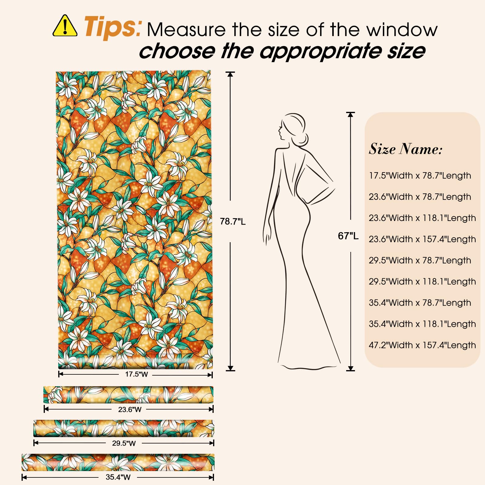 Frosted Privacy Window Film - Decorative Stained Glass Vinyl Cling for Bathroom & Home Windows, Non-Adhesive Tint (17.5
