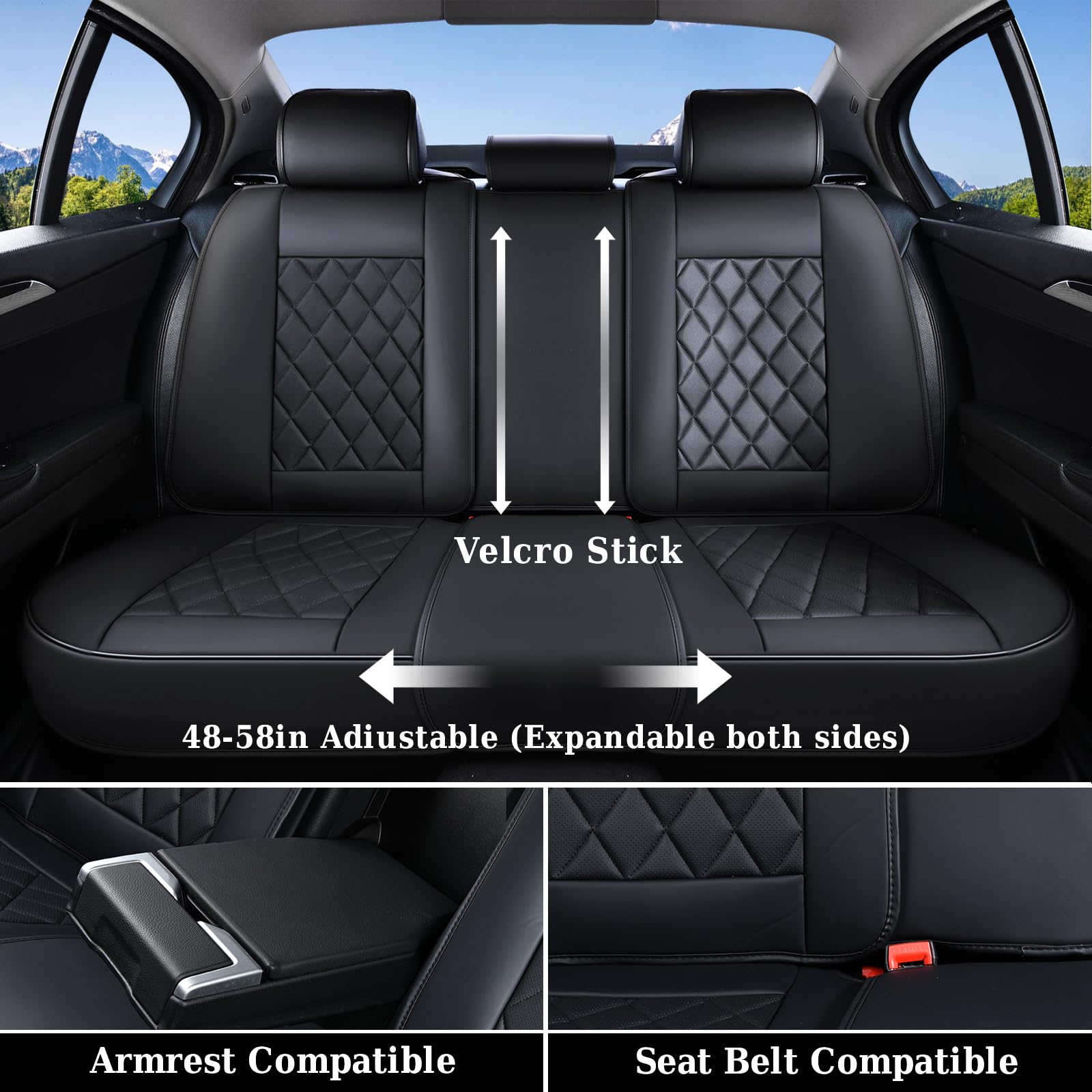 Premium Universal Car Seat Covers Full Set - Waterproof Faux Leather Front & Back Seat Protectors for Most Vehicles | Black Luxury Car Accessories | Perfect for Daily Commute, Road Trips & Pet Protection