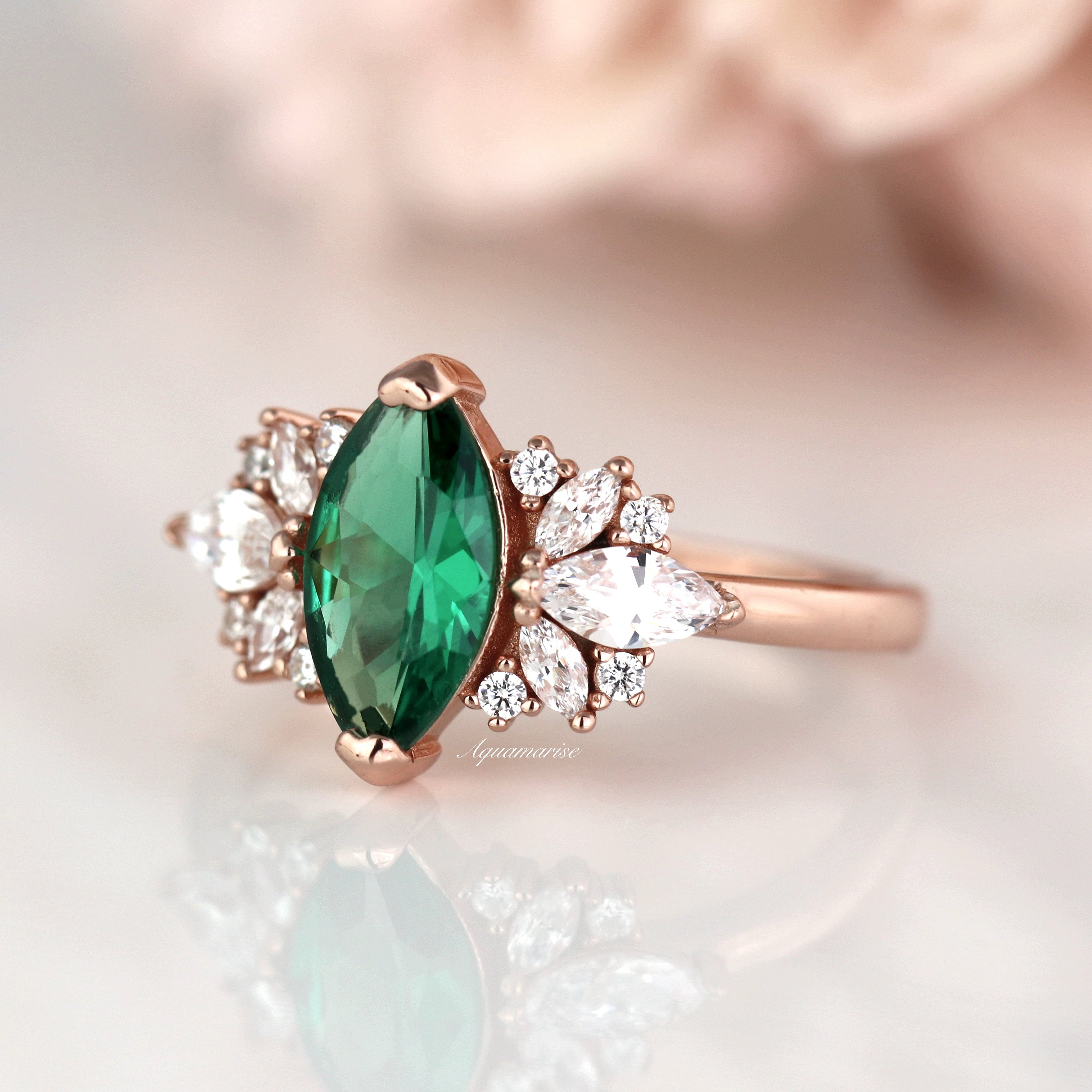 Adeline Emerald Ring 14K Rose Gold Vermeil - Elegant Green Gemstone Jewelry for Women, Perfect for Weddings, Anniversaries & Special Occasions