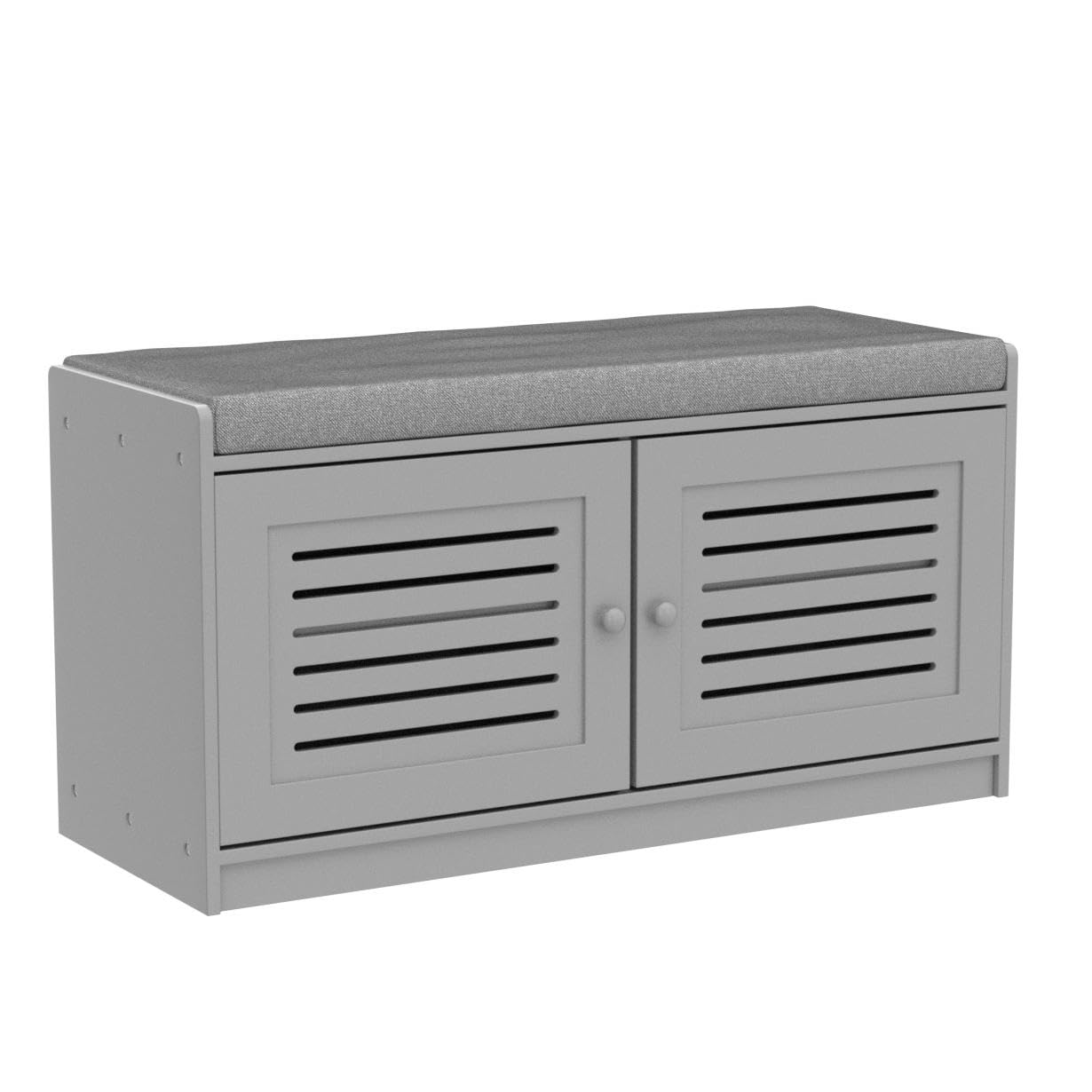 Gray Wooden Shoe Storage Bench with Cushioned Seat & Adjustable Shelves - Entryway Organizer for Hallway, Living Room or Bedroom - Perfect for Small Space Organization & Quick Shoe Access