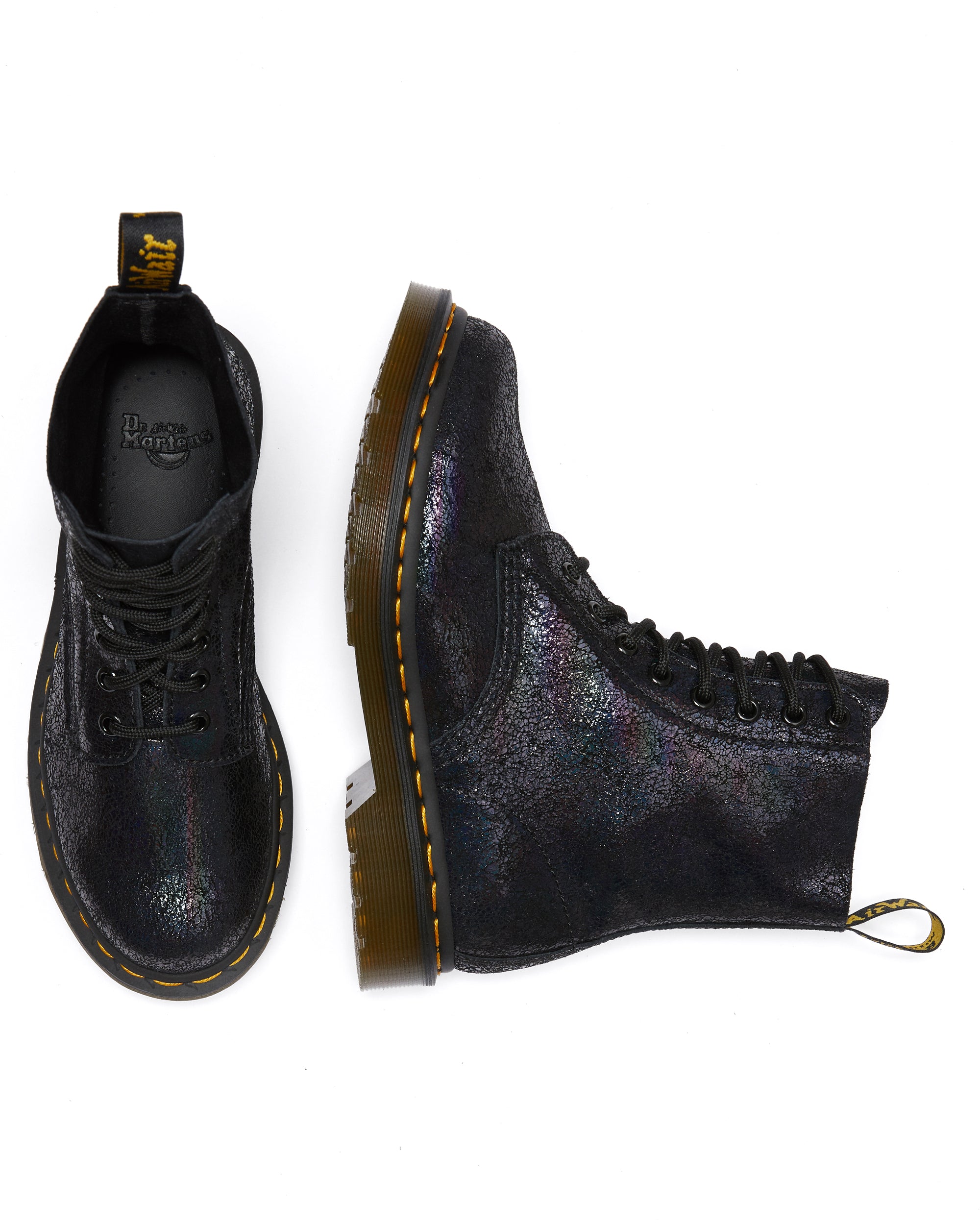 Dr. Martens 1460 Pascal Black Iridescent Crackle Boots - Unisex Combat Boots for Men & Women | Perfect for Punk Fashion, Streetwear & Everyday Wear