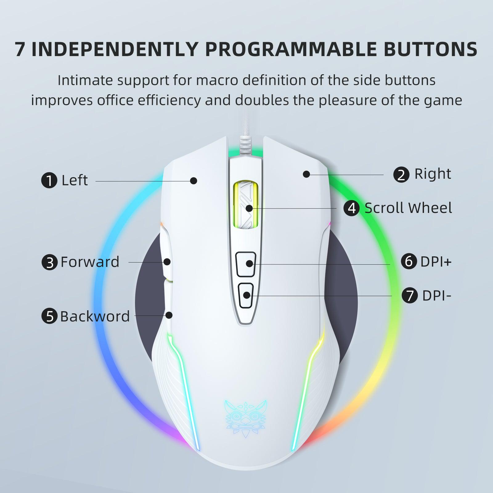 ONIKUMA CW905 6400 DPI Wired Gaming Mouse with RGB Breathing LED Lights - Perfect for PC Gaming, Esports & Office Work
