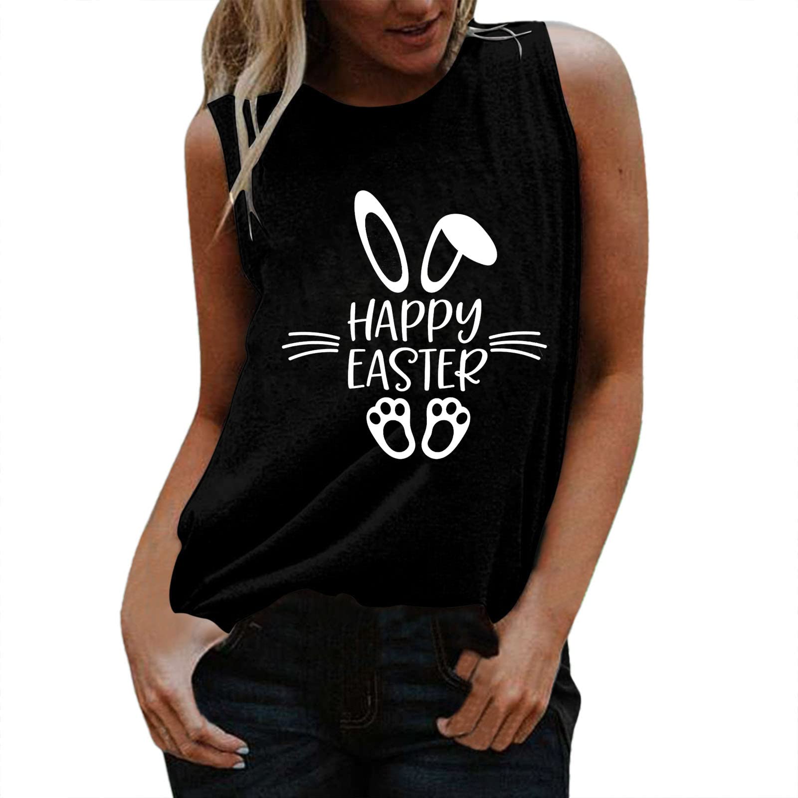 Women's Summer Sleeveless Tank Top - Casual Round Neck Tunic Blouse for Easter, Beach, and Everyday Wear