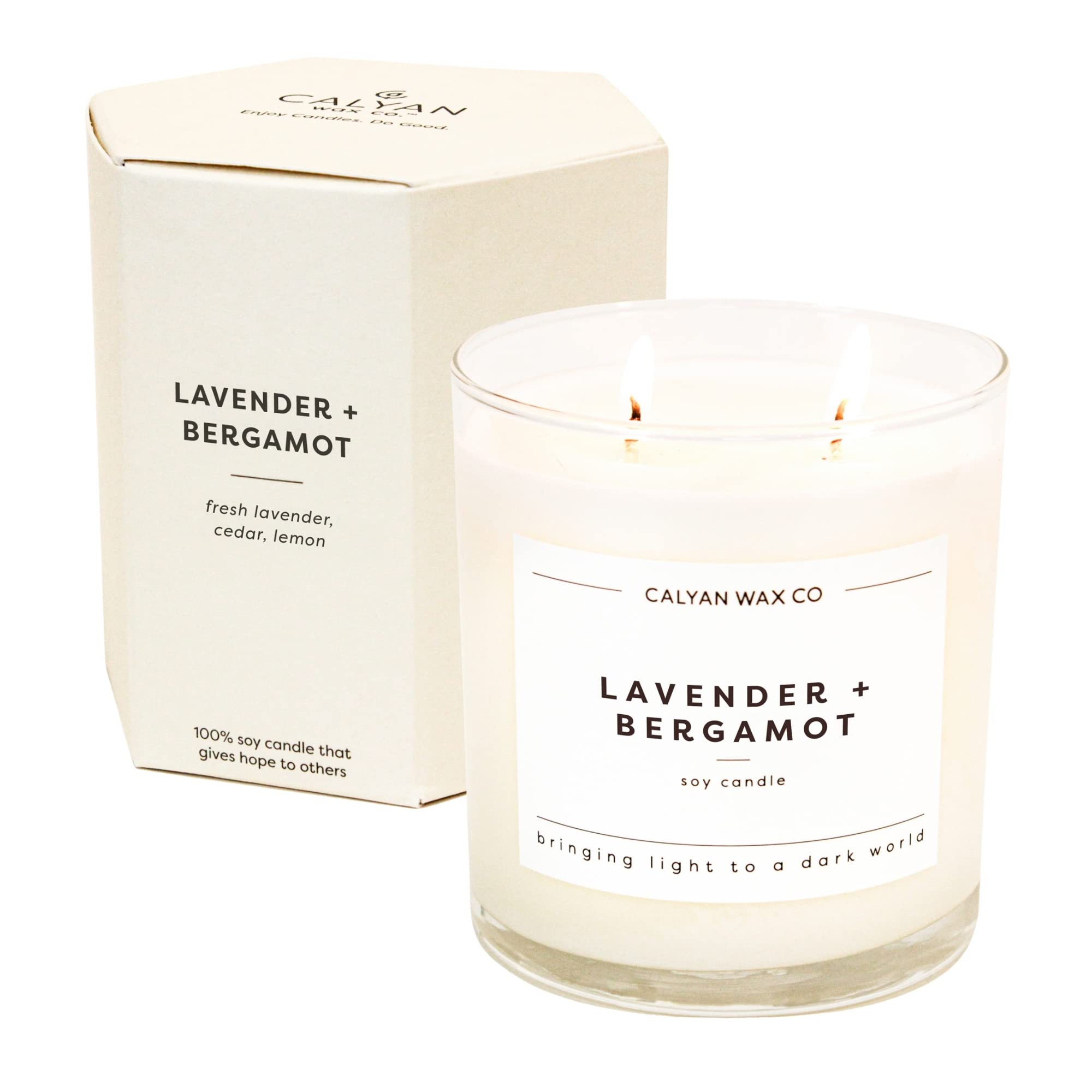 Calyan Wax Co. 2 Wick Soy Candle - Lavender & Bergamot Aromatherapy Scent, 37 Hour Burn Time, Non-Toxic Vegan Wax in Glass Tumbler (12.5oz) - Perfect for Relaxation, Spa Nights & Home Decor