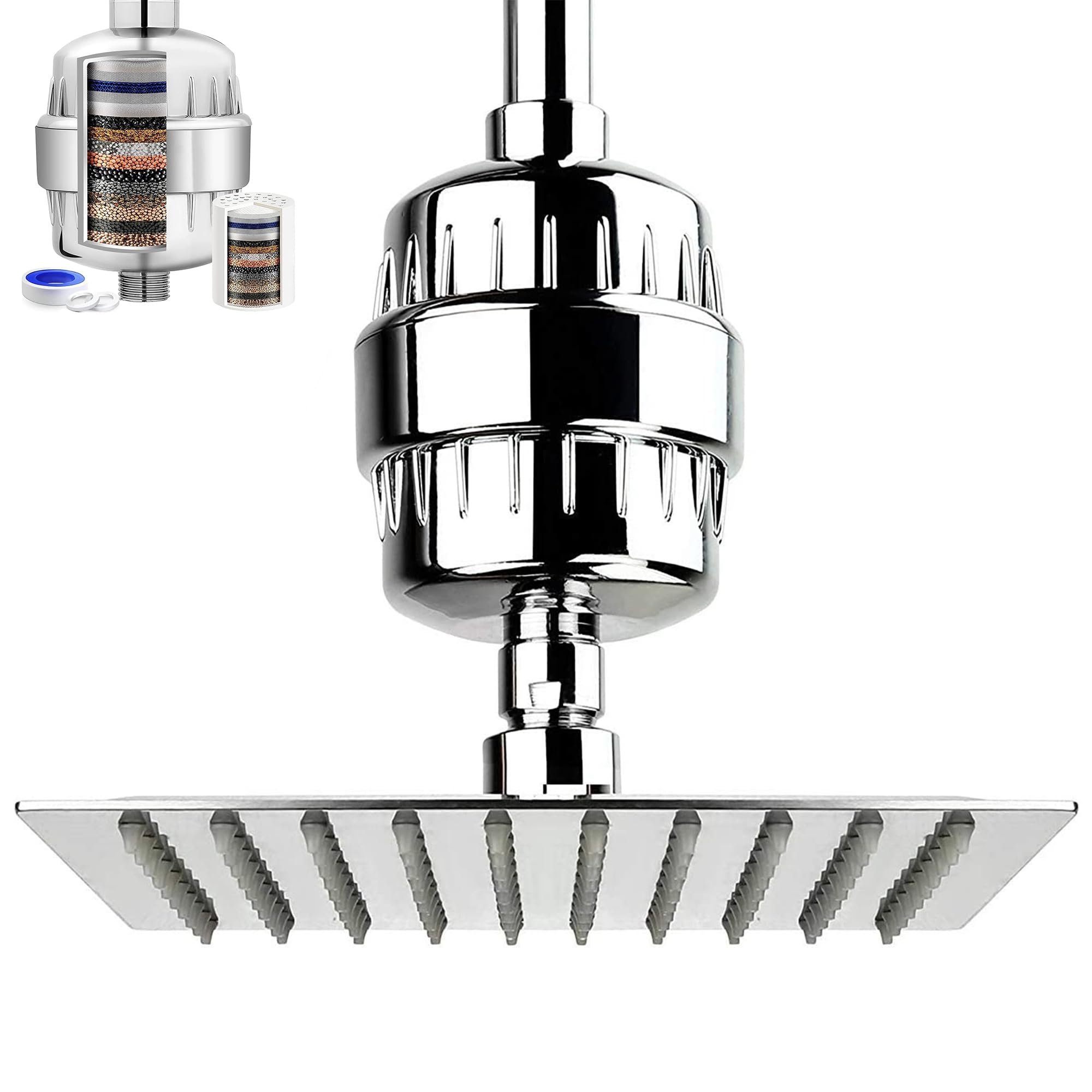 Premium WISKA 20-Stage Hard Water Softener Shower Filter - Removes Chlorine, Fluoride & Impurities with Activated Carbon - Reduces Dry Itchy Skin - Bathroom Water Purifier for Healthy Hair & Skin - Ideal for Hard Water Areas & Sensitive Skin Care