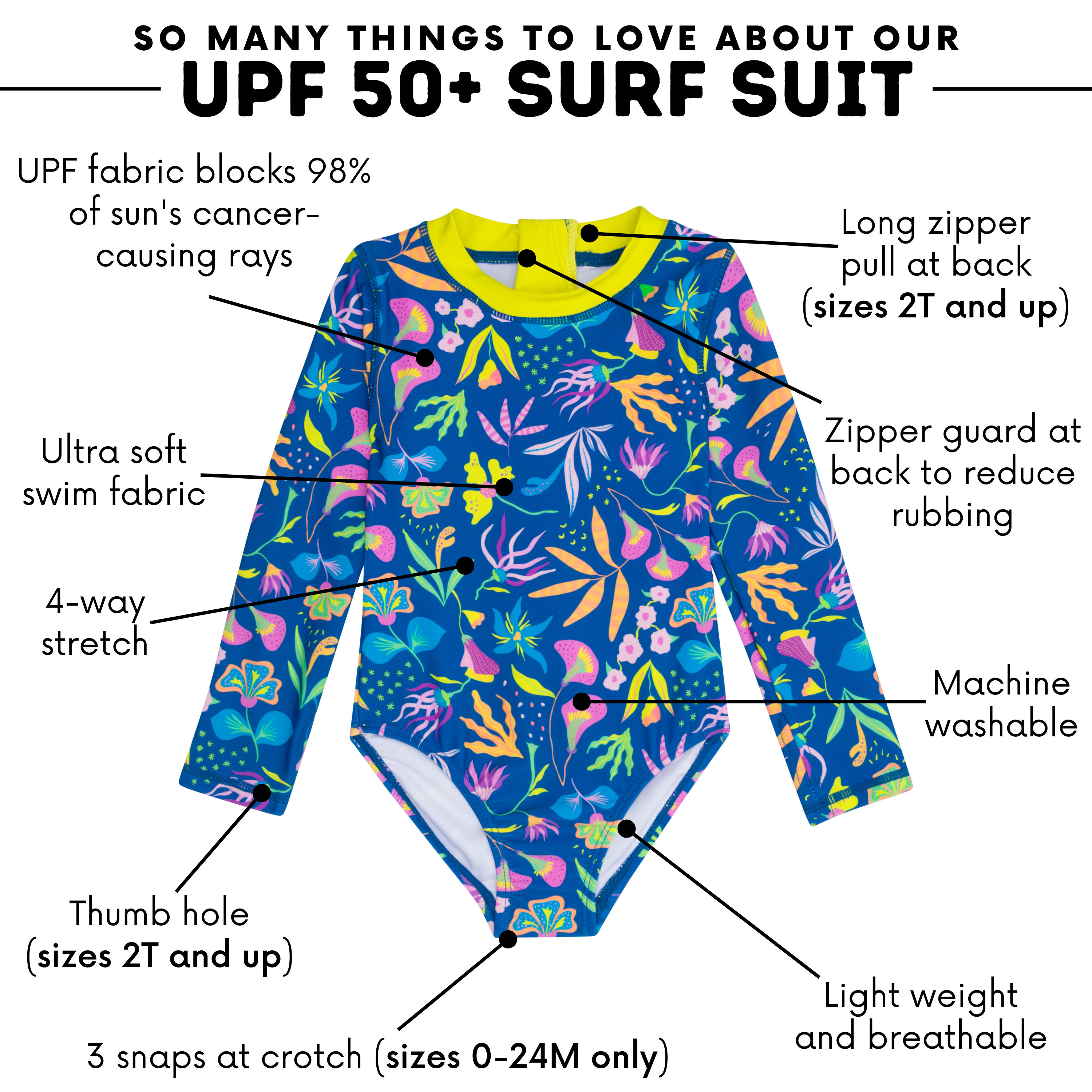 Girls Long Sleeve One Piece Swimsuit - UV Protection Surf Suit for Toddler & Kids - Perfect for Beach, Pool & Water Sports | Tropadelic