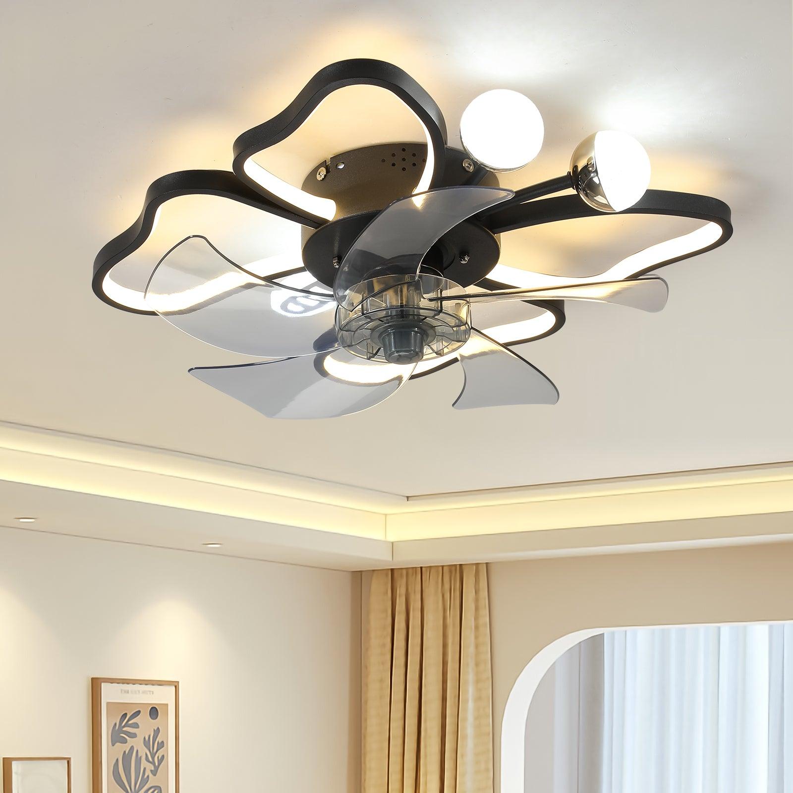 19.7 Inch Modern Black Ceiling Fan with Remote Control & LED Lights - Butterfly Design, Ultra Quiet, Timer Function - Perfect for Bedroom, Living Room, Kids Room & Nursery (Home Cooling & Decorative Lighting Solution)