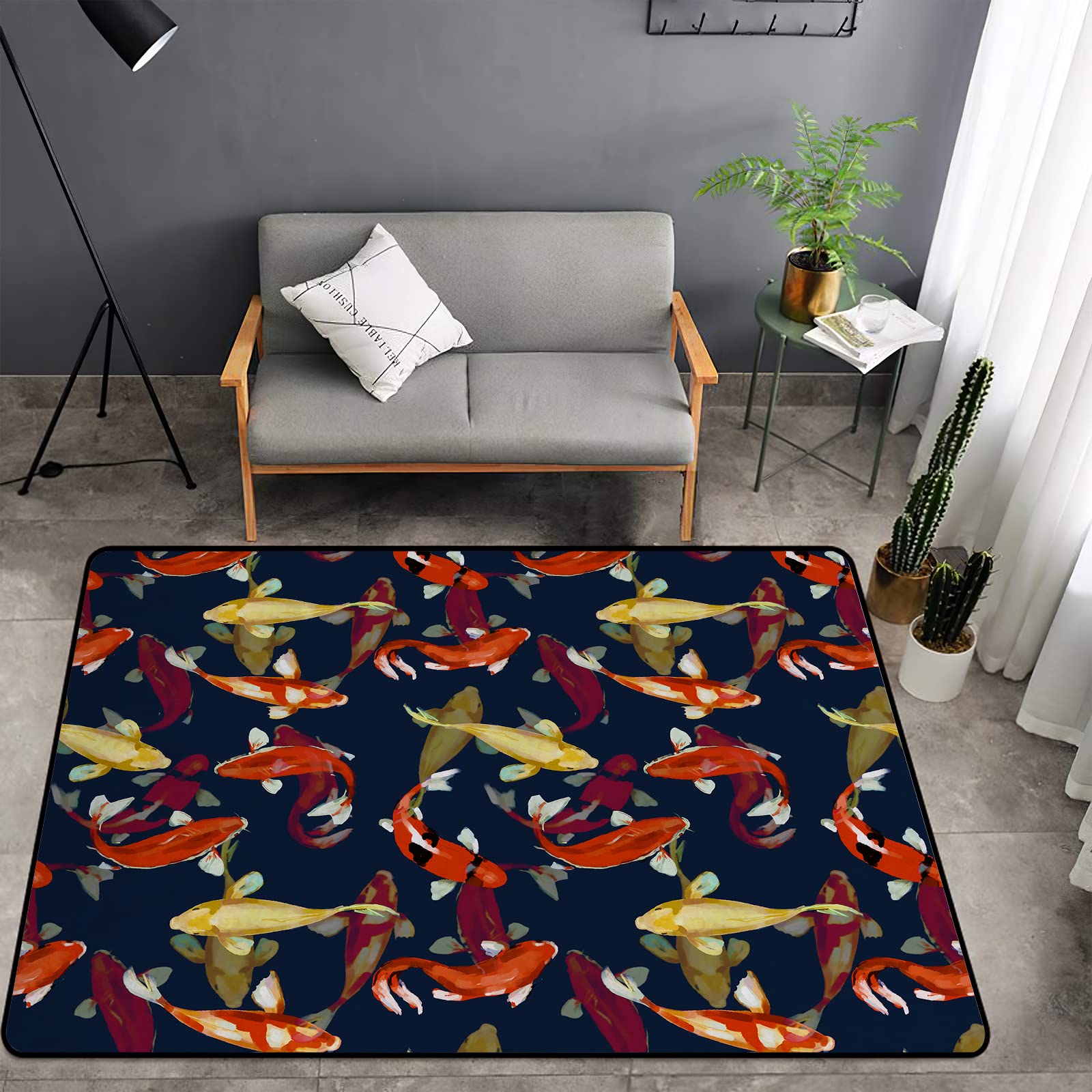 Washable Non-Slip Sponge Rug Mat - Super Soft Extra Thick Watercolor Koi Fish Design for Kids Bedroom, Living Room, Bathroom & Dorm | Perfect Indoor Floor Carpet for Playrooms, Nursery & Cozy Spaces