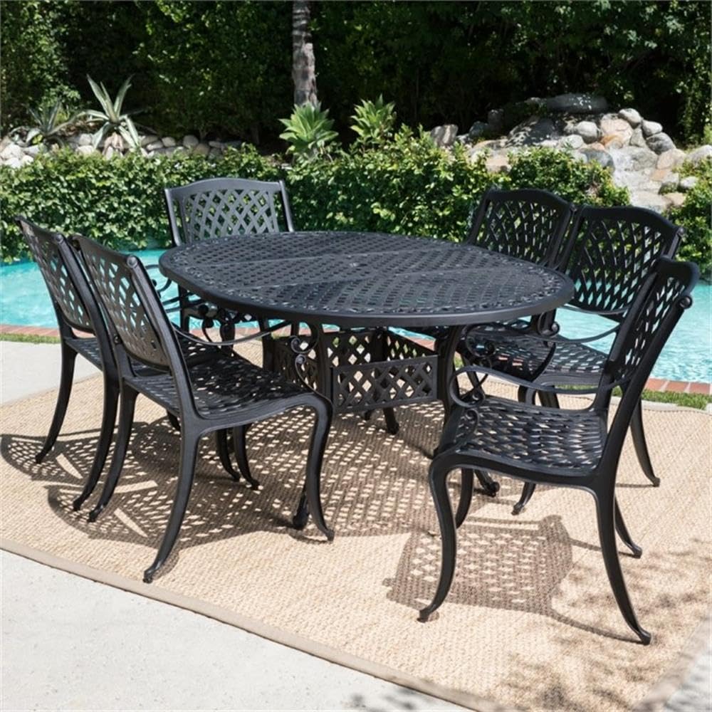 7-Piece Outdoor Patio Furniture Set - Aluminum Dining Table & Chairs with Coffee Table - Black Sand Finish - Perfect for Garden, Poolside, Backyard & Outdoor Entertaining