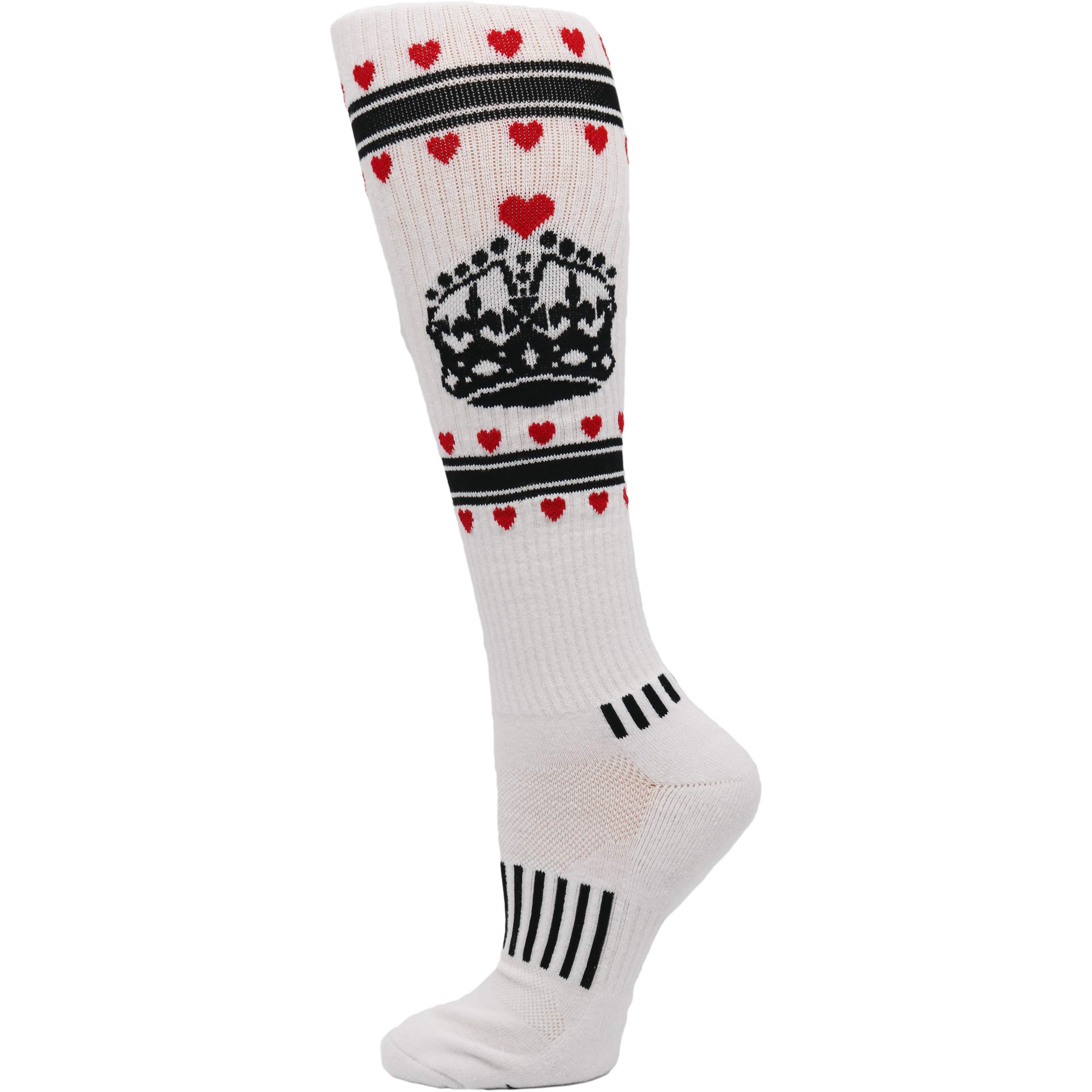 White & Black Queen of Hearts Knee High Compression Socks for Women - Athletic Performance, Running, Workout & Cosplay