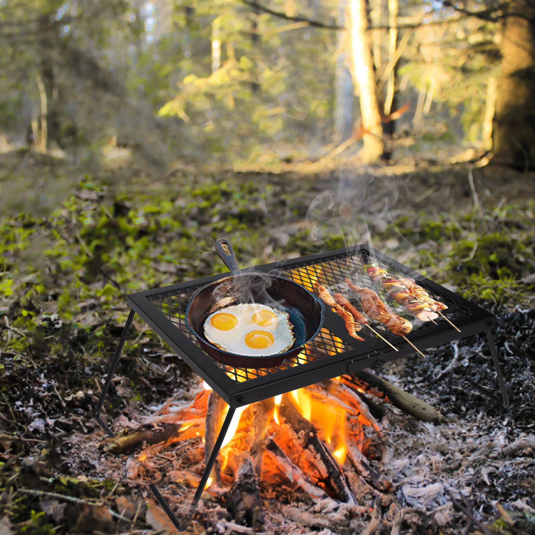 **REDCAMP Heavy Duty Folding Campfire Grill - Portable Steel Grate for Outdoor BBQ, Camping & Backyard Fire Pit Cooking - Includes Carrying Bag for Easy Transport**    *(Perfect for Camping Trips, Backyard Gatherings, Picnics & RV Adventures)*