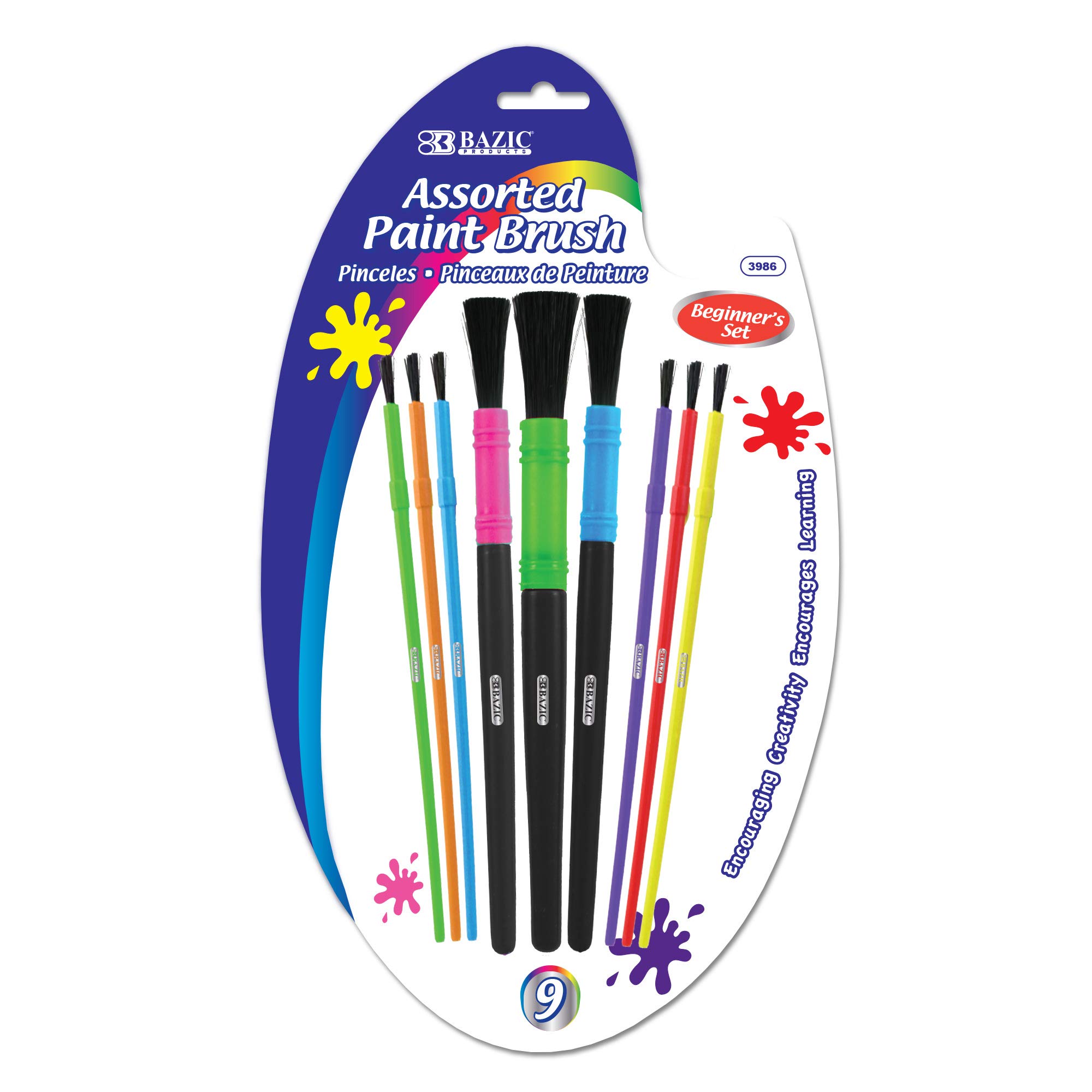BAZIC 9-Pack Round Nylon Bristle Paint Brushes Set - Assorted Sizes for Acrylic, Oil, Watercolor & Gouache Painting - Ideal for Kids, Artists & Classroom Art Projects (72-Packs Bulk)