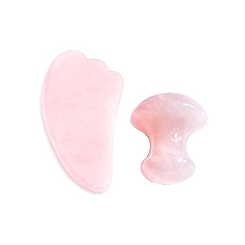 Natural Rose Quartz Gua Sha Set - Wing Shape & Mushroom Shape Facial Massage Tools for Skin Rejuvenation | Handcrafted Rose Quartz Stone Skincare Tools for Lymphatic Drainage & Anti-Aging | Perfect for Spa, Self-Care & Beauty Routine