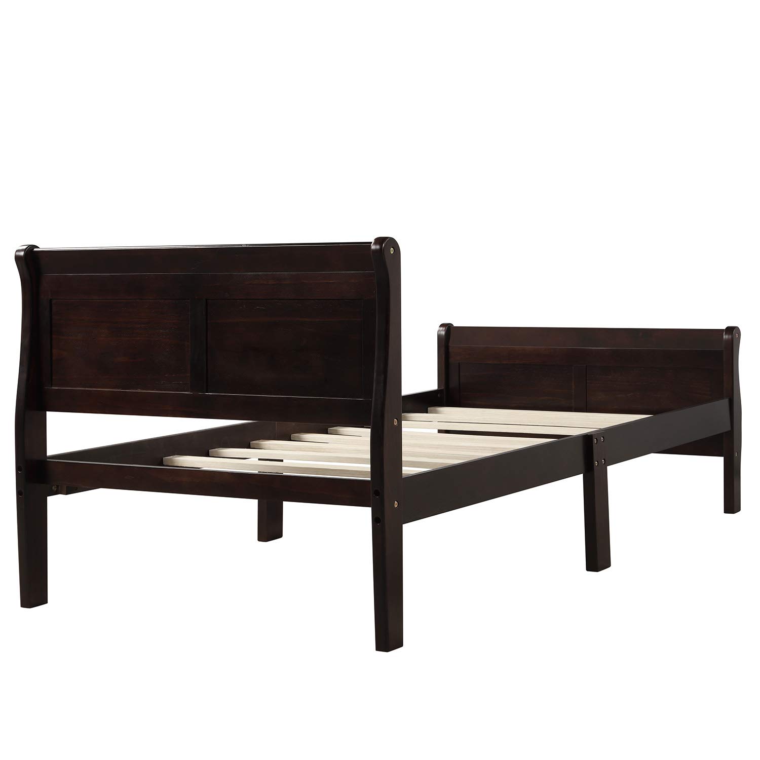 Harper & Bright Designs Twin Size Wooden Bed Frame with Headboard & Footboard - Sturdy Platform Bed with Wooden Slat Support, Sleigh Style for Kids, Boys & Girls (Espresso) - Perfect for Bedrooms, Guest Rooms & Kids' Rooms