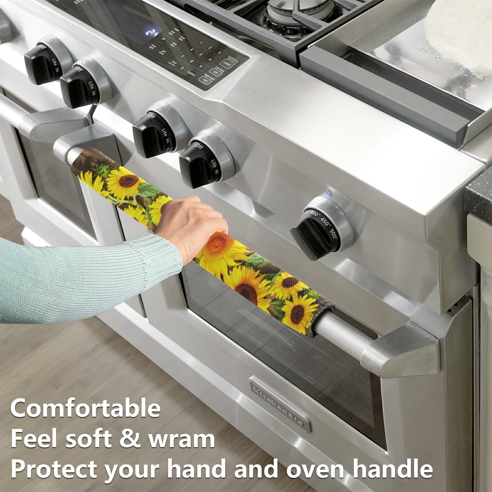 Sunflower Refrigerator Door Handle Covers - Set of 2, Washable & Fade-Resistant - Protect Kitchen Appliances from Smudges, Drips & Stains - Perfect for Modern Kitchens & Home Decor