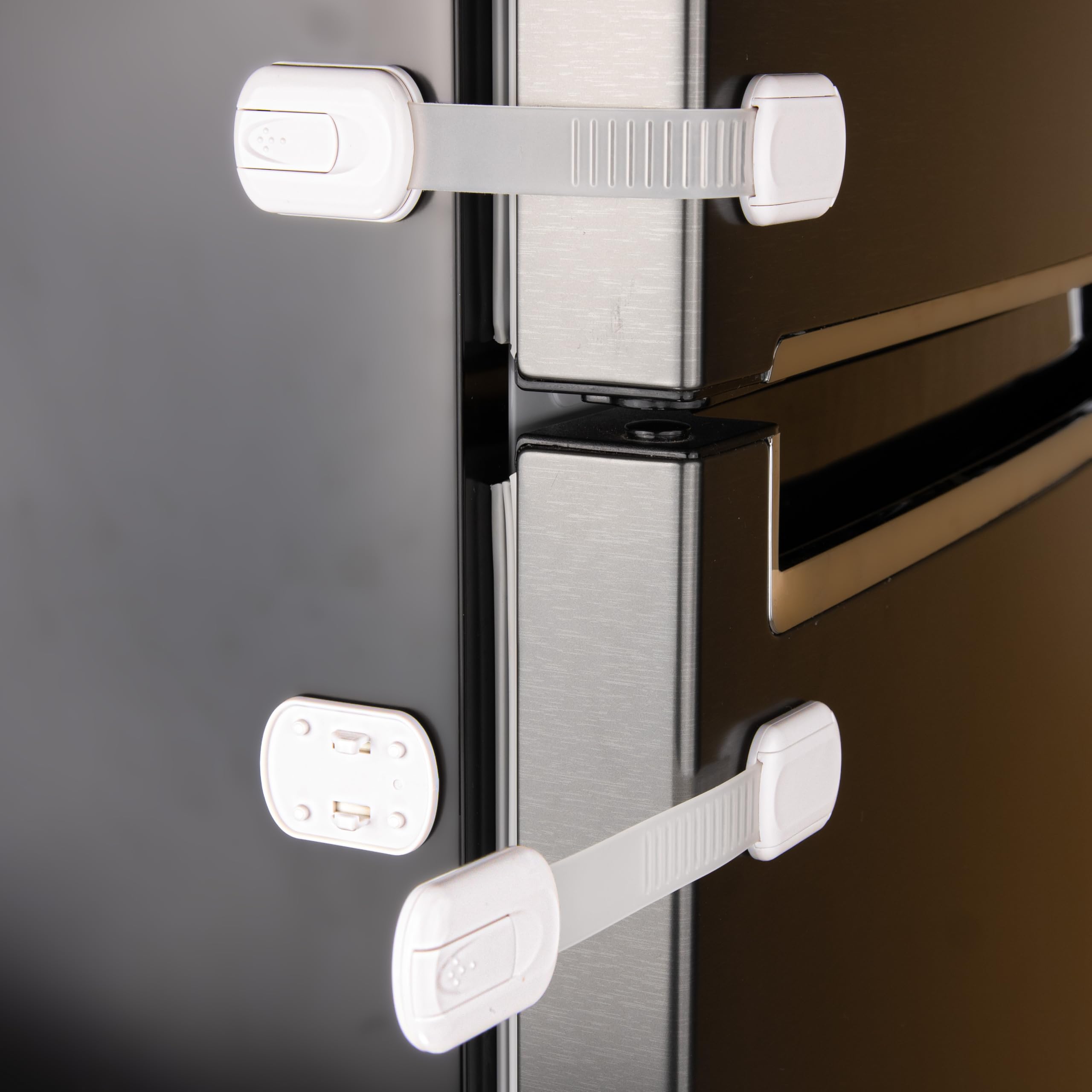 2-Pack Adjustable Baby Proof Fridge Locks with Strong Adhesive - Child Safety Refrigerator & Freezer Latches - Universal Compatibility for Toddlers, Pets (Cats & Dogs) - Perfect for Kitchen, Home & Daycare Safety