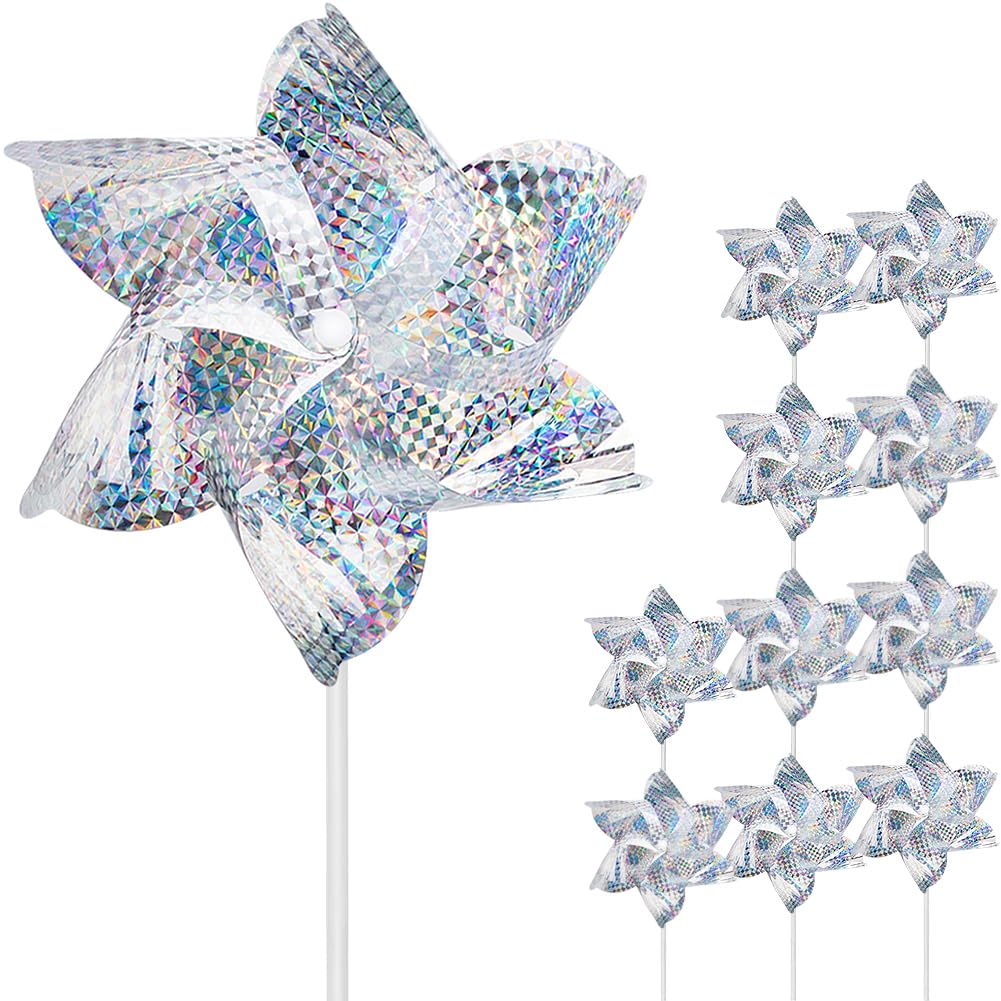 10-Pack Reflective Pinwheels - Extra Sparkly Garden Decor for Kids, Bird Deterrent for Yard, Patio, Lawn & Farm | Perfect for Outdoor Parties, Wedding Decor & Play Areas