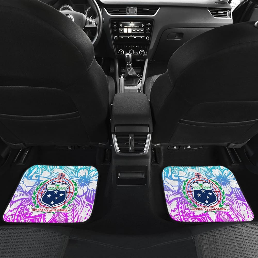 Premium American Samoa Car Floor Mats - Polynesian Coat of Arms Design with Hibiscus Flowers (Model 211904) | All-Weather Protection for SUVs, Trucks & Sedans
