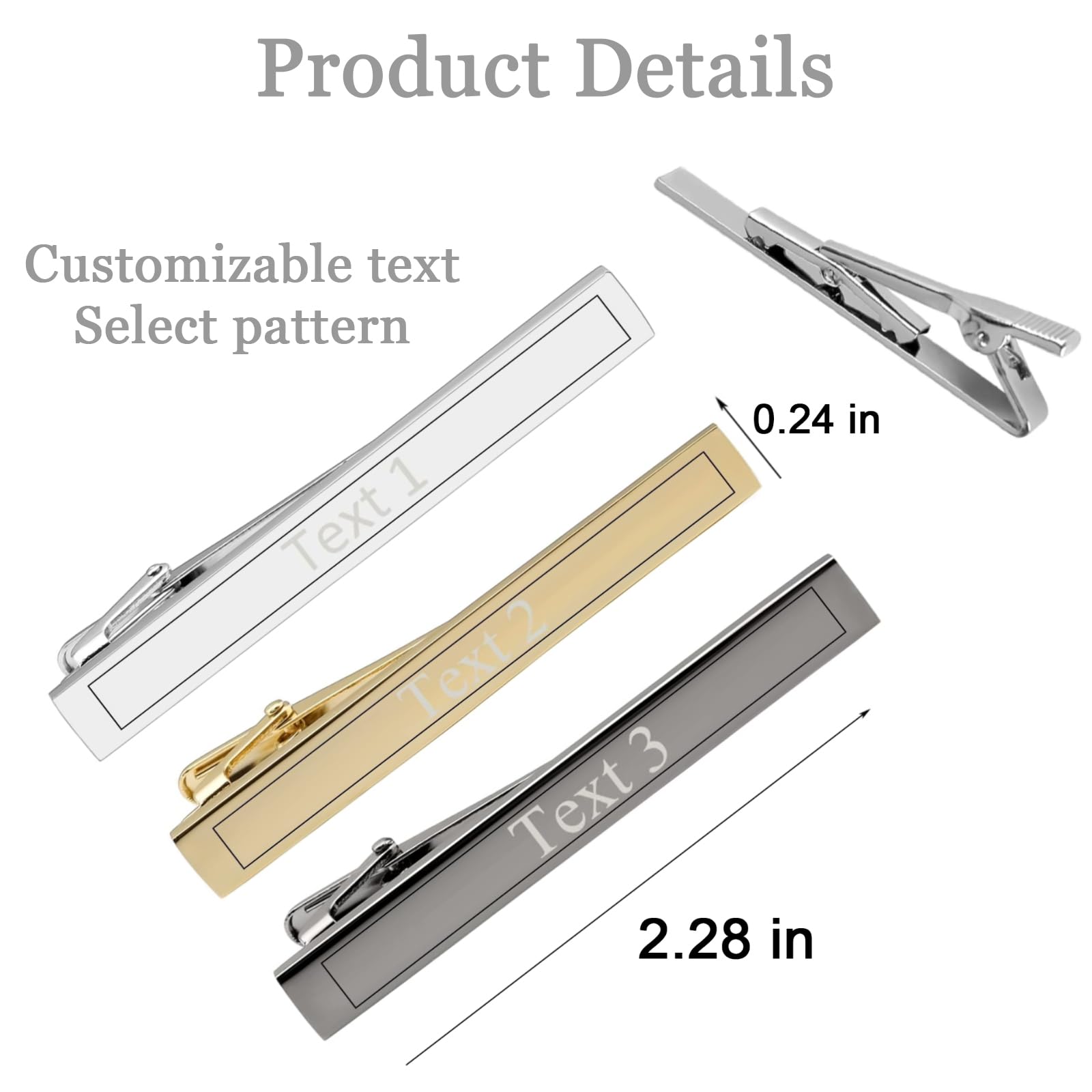 3PCS Personalized Engraved Tie Clips for Men - Custom Wedding Groomsmen Accessories, Father's Day Gift Ideas for Dad - Perfect for Business Meetings, Formal Events & Special Occasions