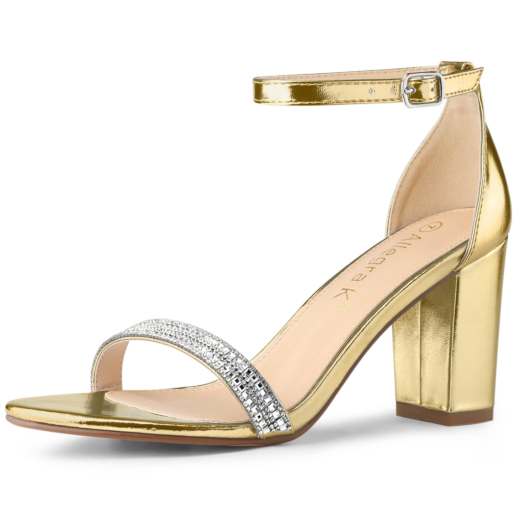 Allegra K Women's Rhinestone Ankle Strap Chunky Heel Sandals - Elegant Party Shoes for Weddings, Prom & Evening Events