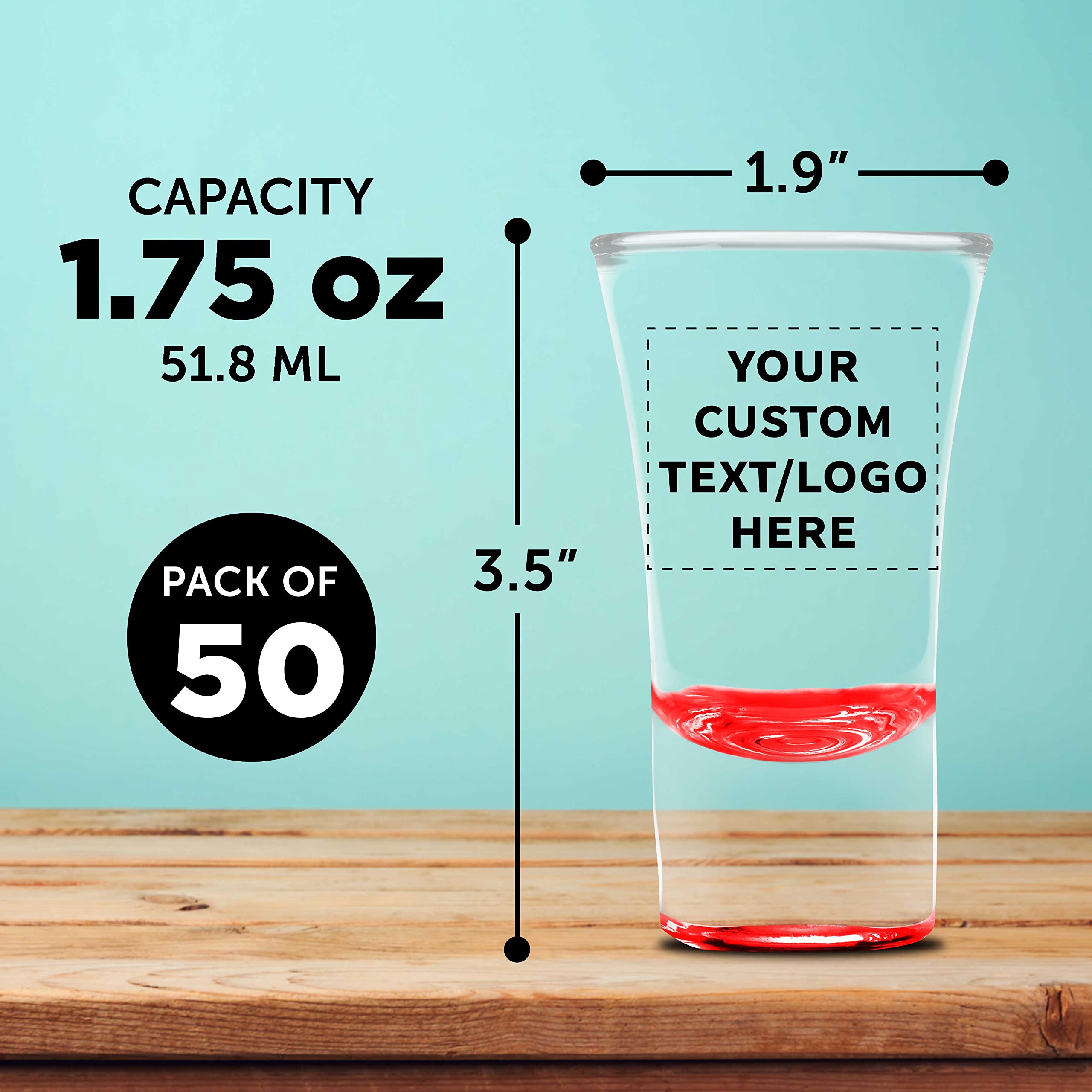 Custom 2 oz. Lord Shooter Etched Shot Glasses (50 Pack) - Personalized Text & Logo - 21st Birthday Party, Bachelor Party, Bar & Lounge Glassware - Red - Perfect for Gifts, Events & Home Bars