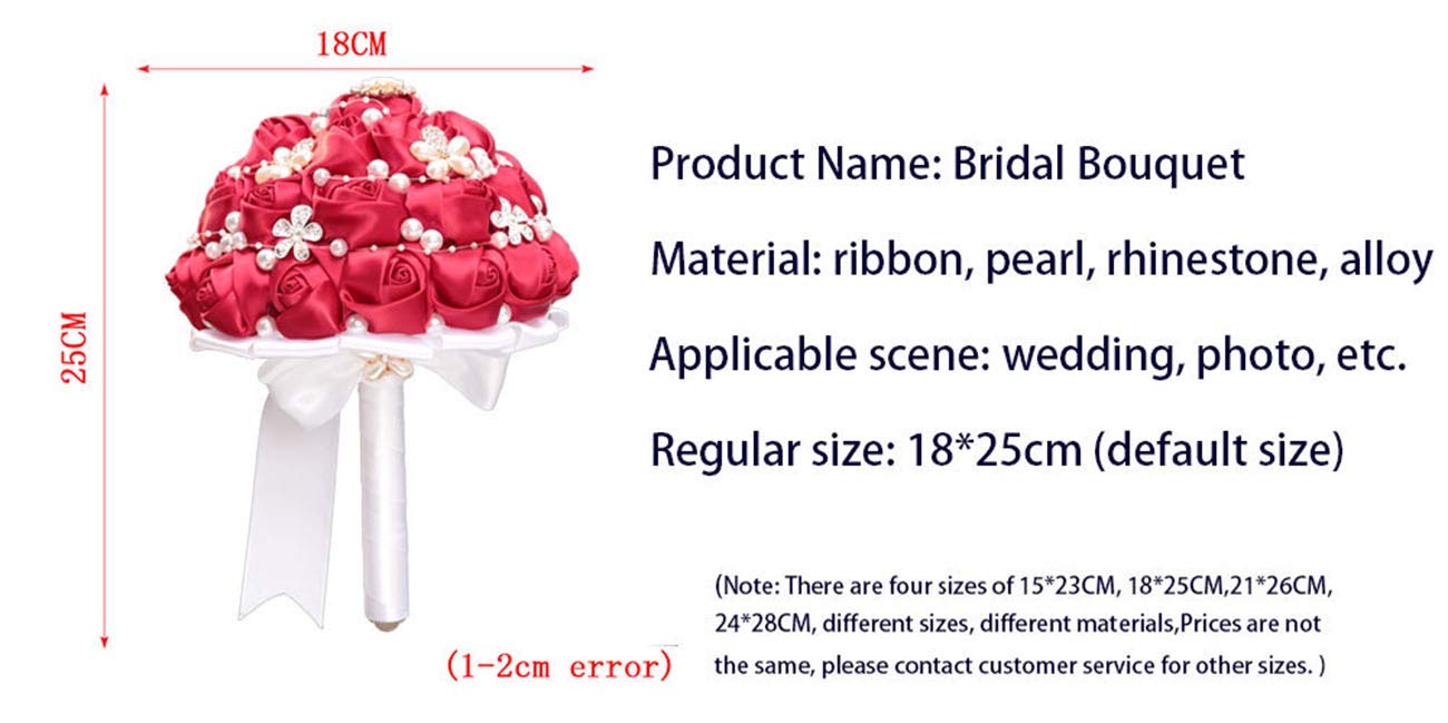 Handmade Artificial Rose Wedding Bouquet with Crystal Pearl & Satin Ribbon - Bride & Bridesmaid Bouquet for Wedding, Church, Engagement, Valentine's Day Party - Perfect for Toss Bouquet & Home Decor