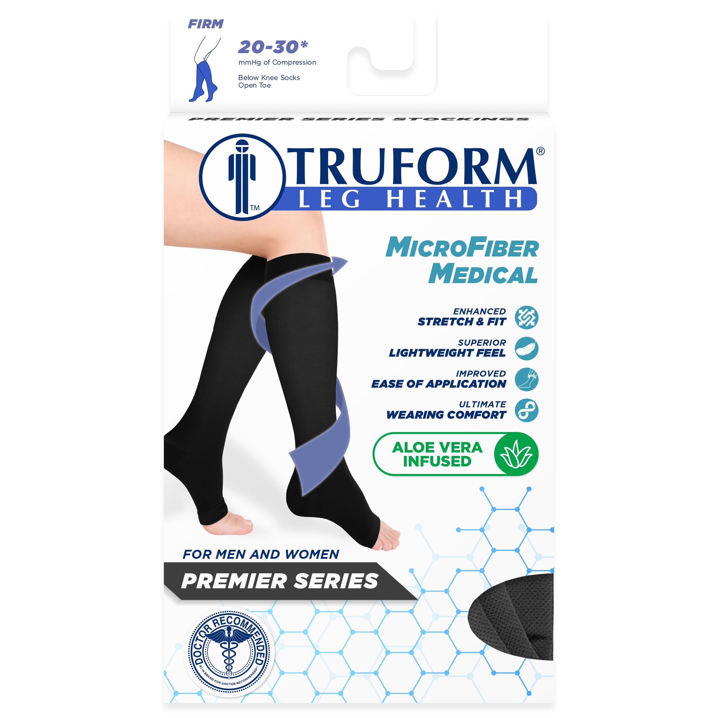 Truform 20-30 mmHg Medical Compression Socks - Aloe Infused Microfiber Knee High Open Toe Stockings for Women & Men (Black, Small) - Ideal for Circulation Support, Varicose Veins & Travel Comfort