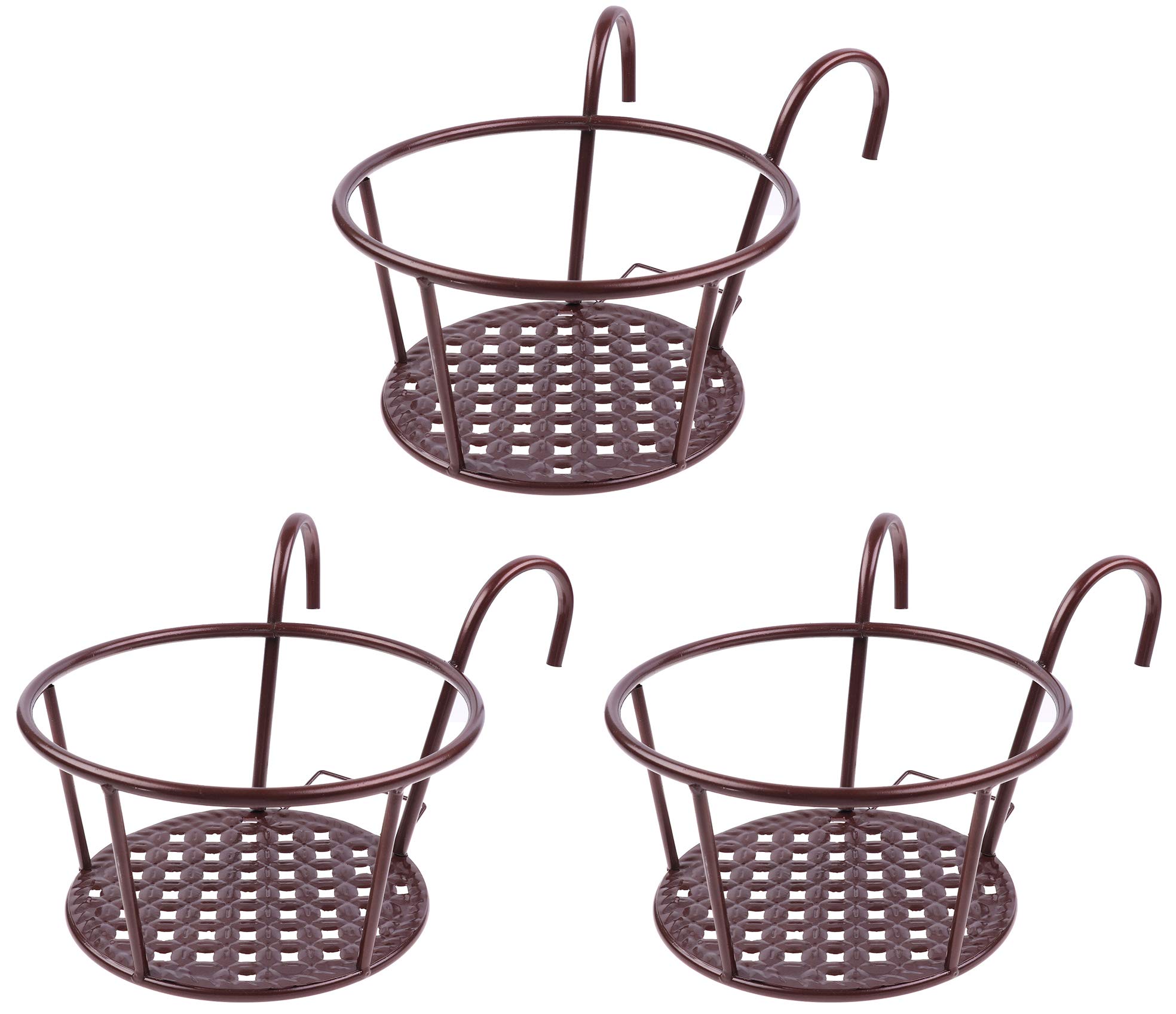 TBoxBo 3-Piece Iron Hanging Plant Holder Set - Round Outdoor Garden Flower Pot Rack for Balcony, Fence, Patio Decor - Rustic Brown Indoor/Outdoor Plant Display Shelf for Succulents, Herbs & Flowers
