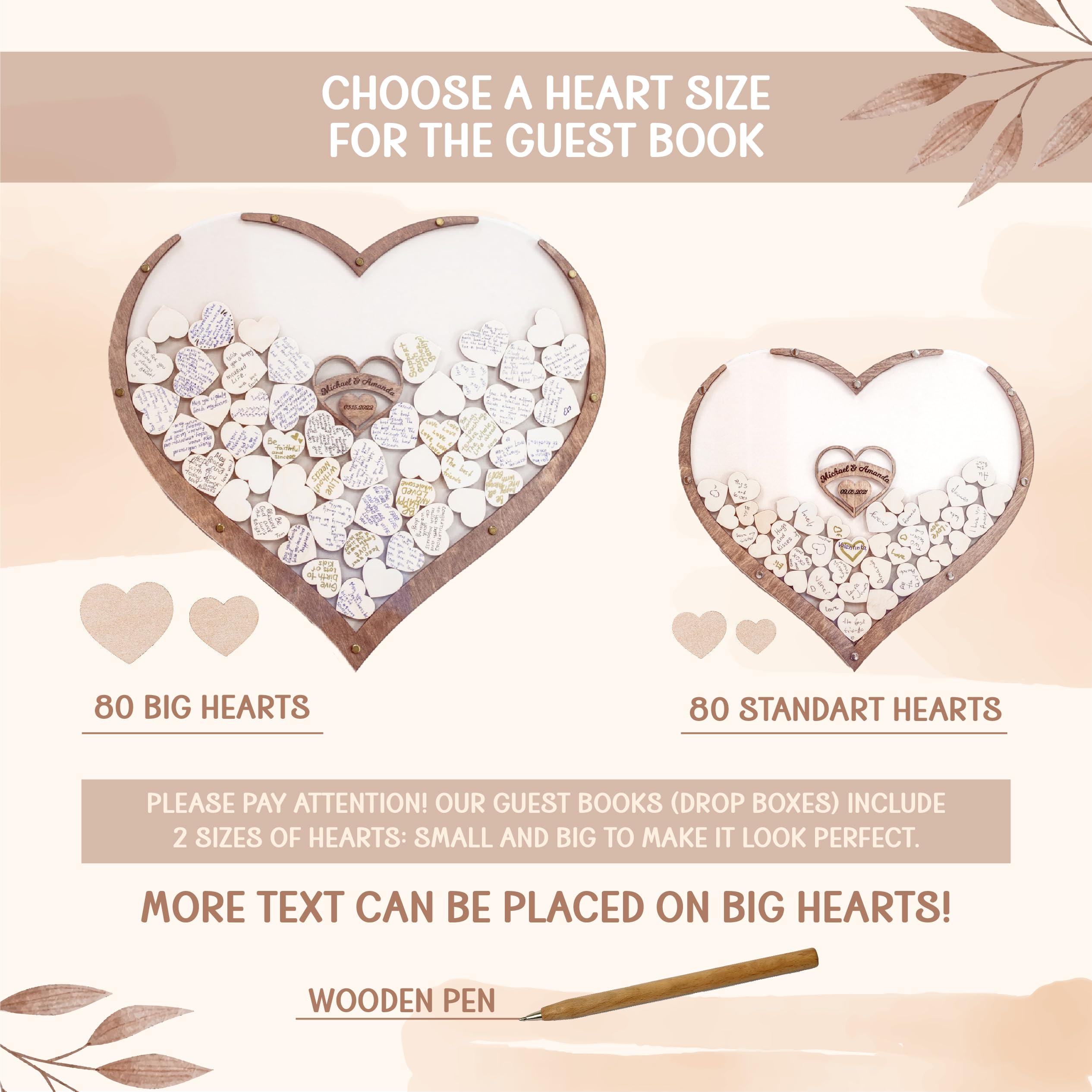 Personalized Wedding Guest Book Alternative - Heart Frame Card Box for Wedding, Graduation & Baby Shower - Unique Guest Book for Wedding Reception & Special Events - Perfect for Cherishing Memories