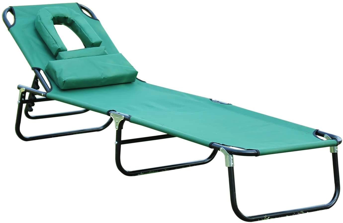 Adjustable Folding Beach Chair with Face Cavity - Portable Sun Lounger for Outdoor, Camping, Garden & Poolside Relaxation | Lightweight Recliner for Travel & Vacation Comfort