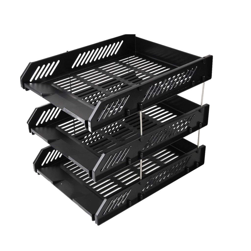 TOMYEUS 3-Tier Stackable File Organizer - Black Desktop File Folder Rack for Office & Home - Space-Saving Document Storage Tray for Bills, Papers, Mail - 2-Piece Set (Black) - Perfect for Desk Organization, Paper Management & Clutter-Free Workspace