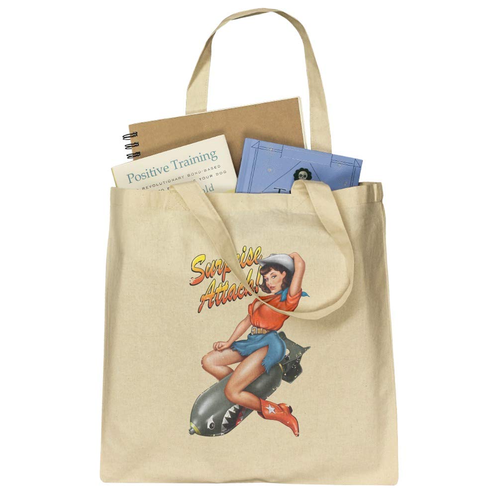 GRAPHICS & MORE Surprise Attack Pin Up Girl Missile Design Reusable Grocery Tote Bag - Eco-Friendly Shopping & Travel Tote for Women, Beach, Market, and Daily Use
