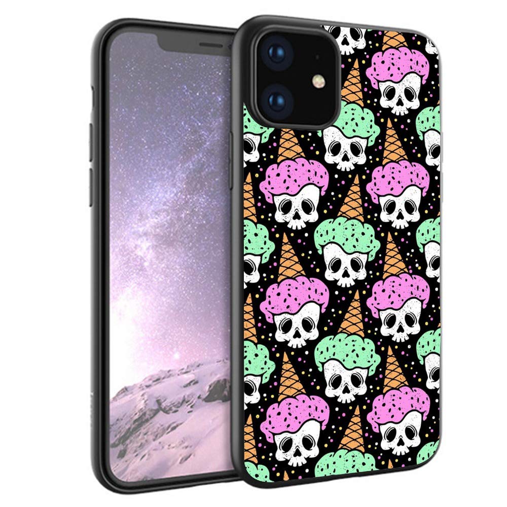 Shockproof Black TPU Silicone Skull Ice Cream Phone Case for iPhone 11 - Durable Protective Cover for Everyday Use, Travel & Outdoor Activities