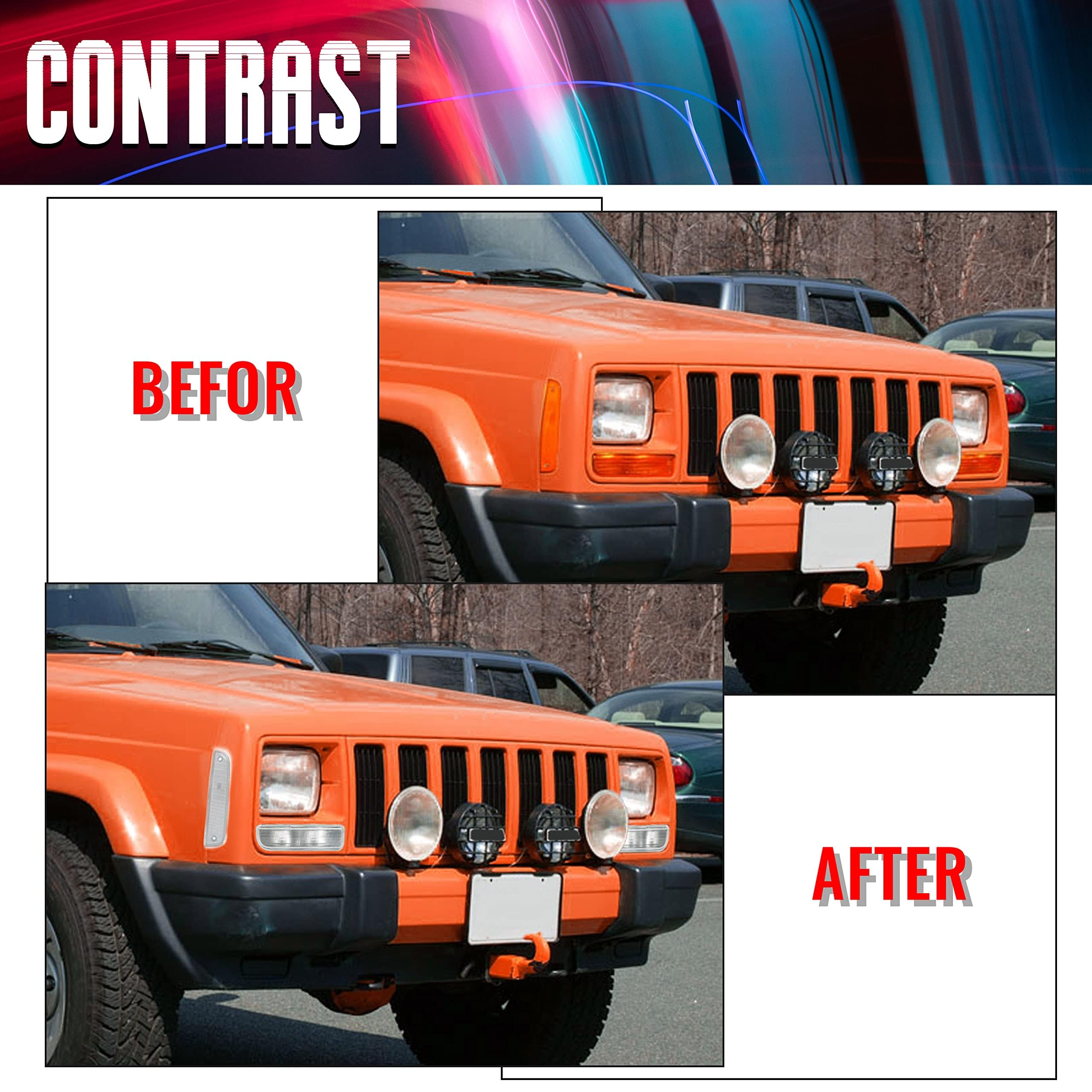 ECOTRIC Clear Corner Lights & Bumper Signal Lights Compatible with 1997-2001 Jeep Cherokee XJ - 4Pcs Replacement for Enhanced Visibility & Style (Off-Road, Night Driving, Custom Builds)