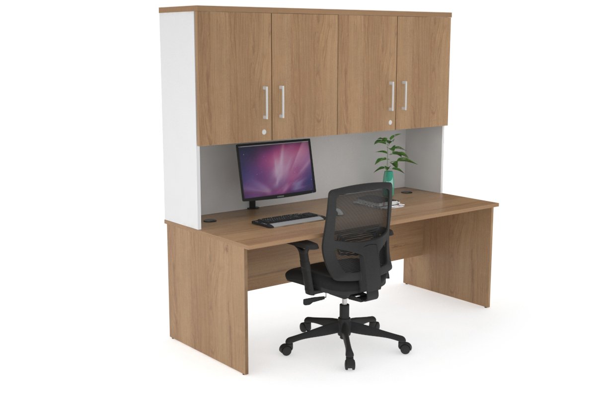Modern Office Hutch with Doors - Wooden Desk Organizer for Home & Office Storage - Perfect for Organizing Files, Books, and Supplies