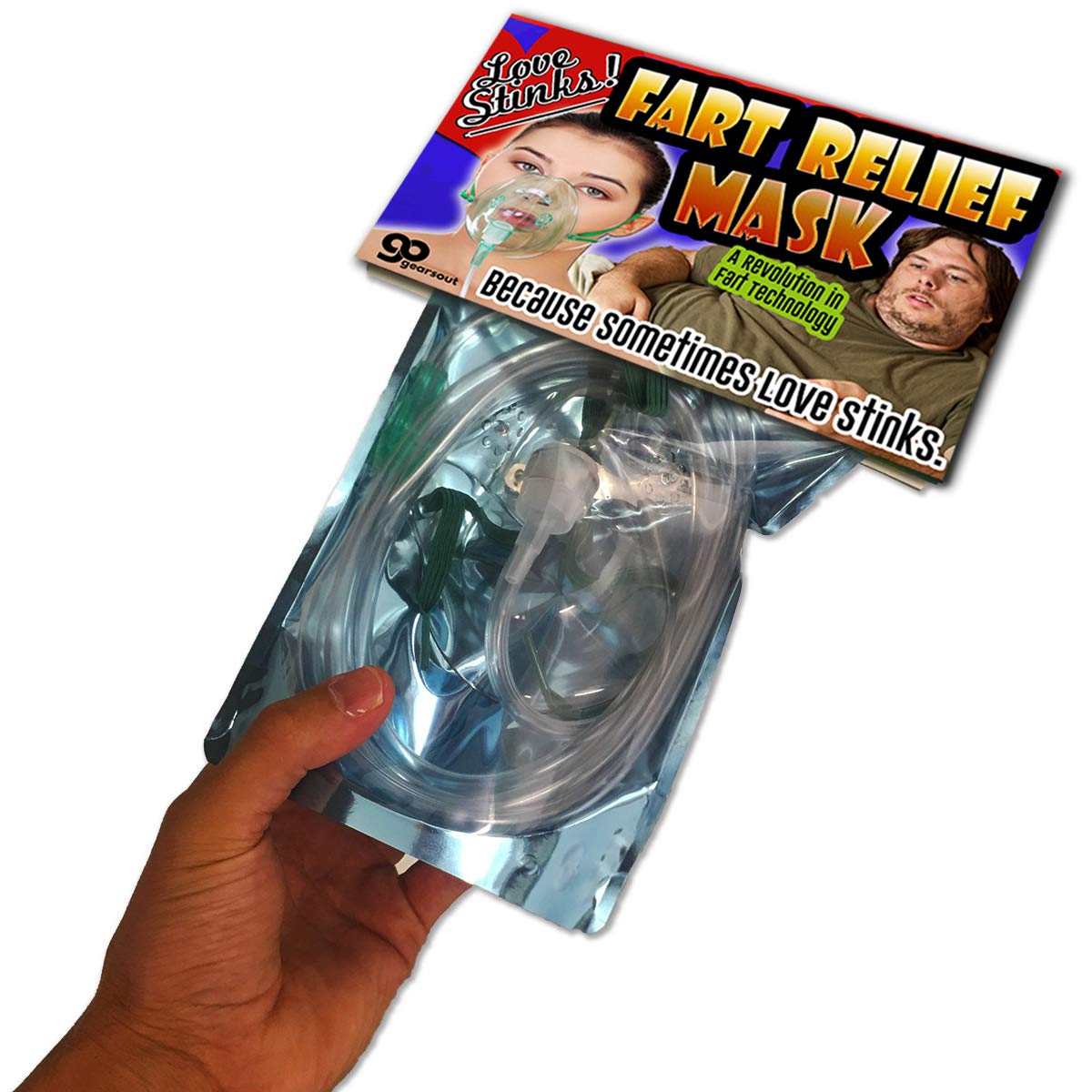 Gears Out Love Stinks Fart Relief Mask - Funny Gag Gift for Women, Wives & Bridal Showers - Dutch Oven Prank Oxygen Mask - Perfect for Parties, Pranks & Unique Gift Giving