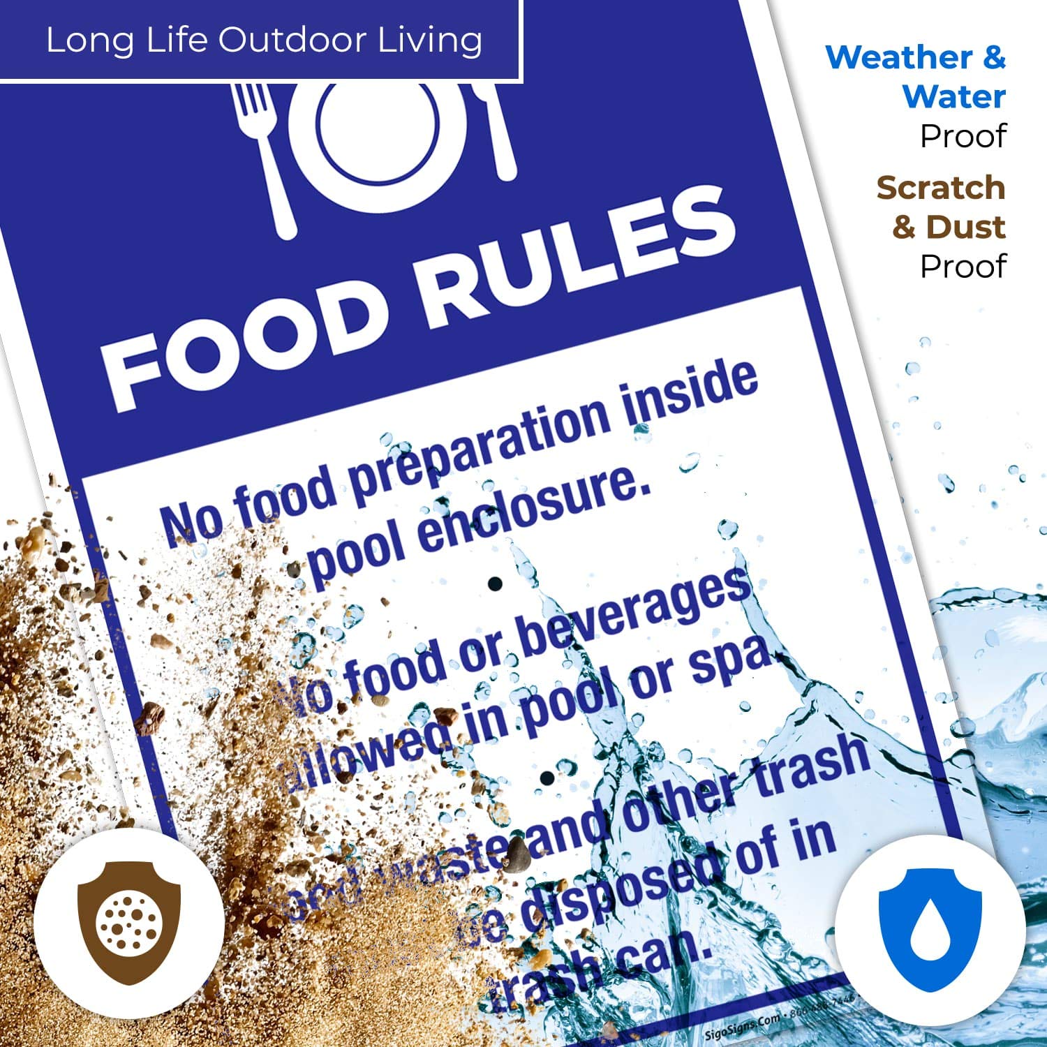 Pool Food Rules Sign - No Food Preparation Inside Pool Enclosure - 12x18 Inch Rust-Free Aluminum Sign, Fade Resistant, Made in USA - Perfect for Public Pools, Water Parks & Backyard Swimming Areas