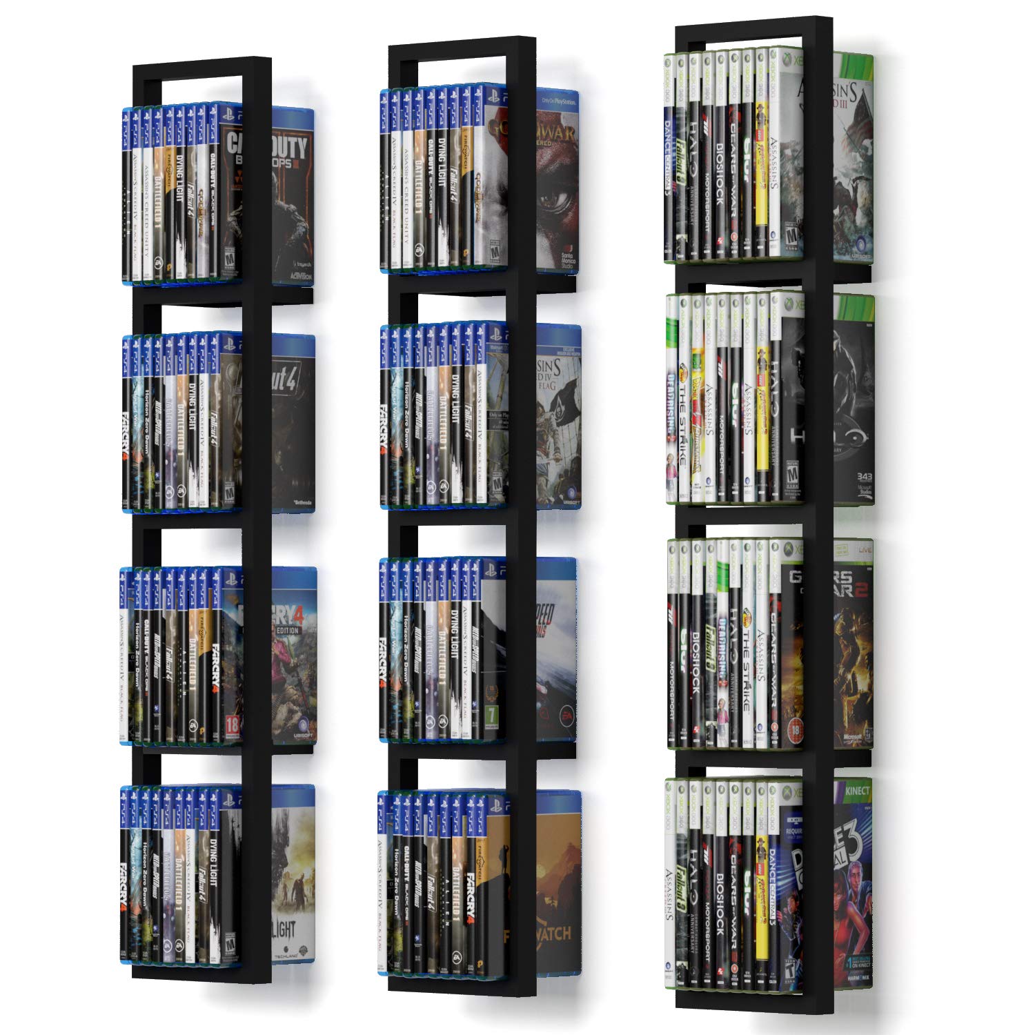 Black Floating Wall Shelves Set of 3 - 34 Inch Modern Storage Shelves for Video Games, DVDs, CDs & Home Decor - Perfect for Living Room, Bedroom & Office Organization