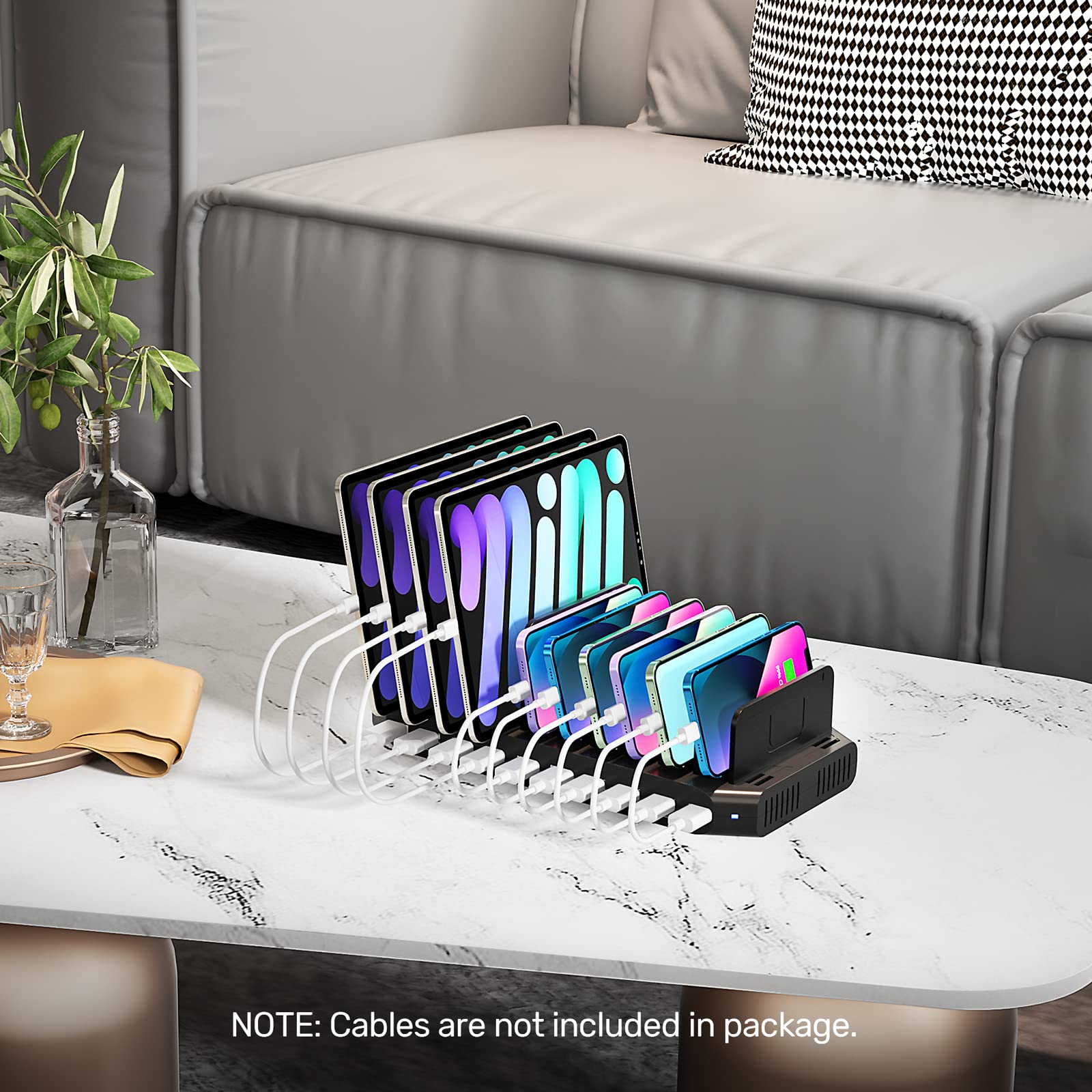 Unitek 6-Port USB Charging Station with Quick Charge 3.0 | Multi-Device Charger Dock for iPhone, Android, iPad, Tablet | Space-Saving Charger Organizer Stand with Dividers | Perfect for Home, Office & Travel Use