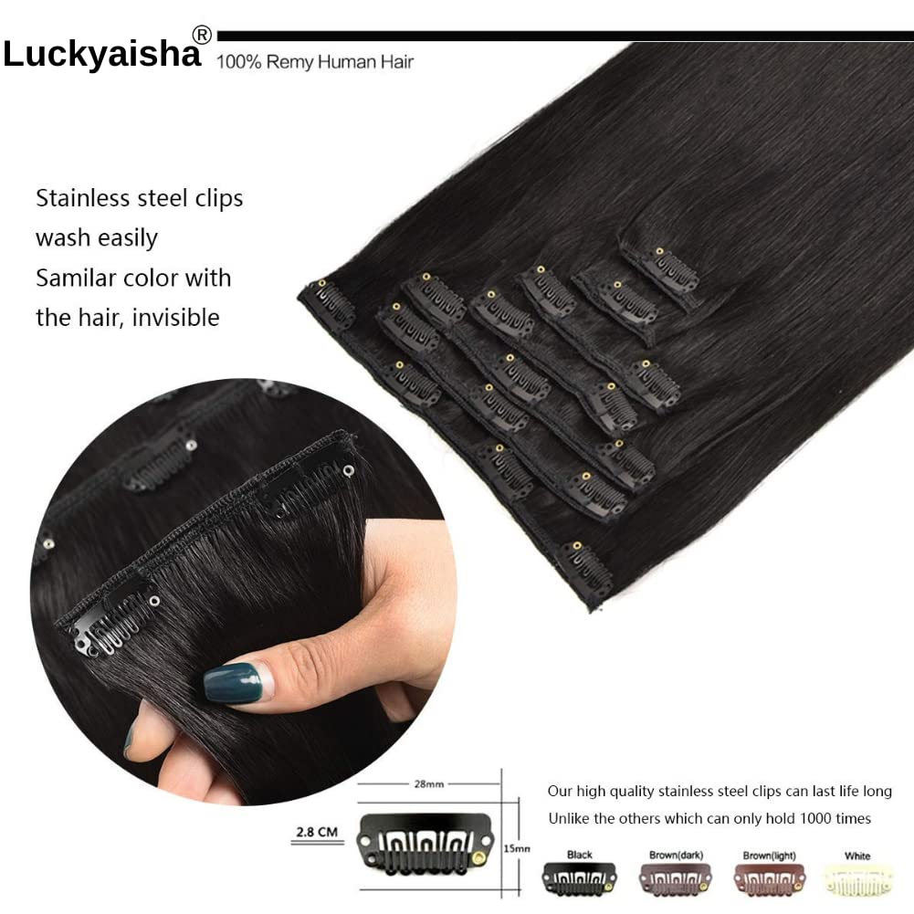 Clip in Hair Extensions 20 Inch Jet Black - 7pcs 120g Real Human Hair Extensions #1 Thickened Straight for Volume & Length | Perfect for Weddings, Parties & Daily Styling